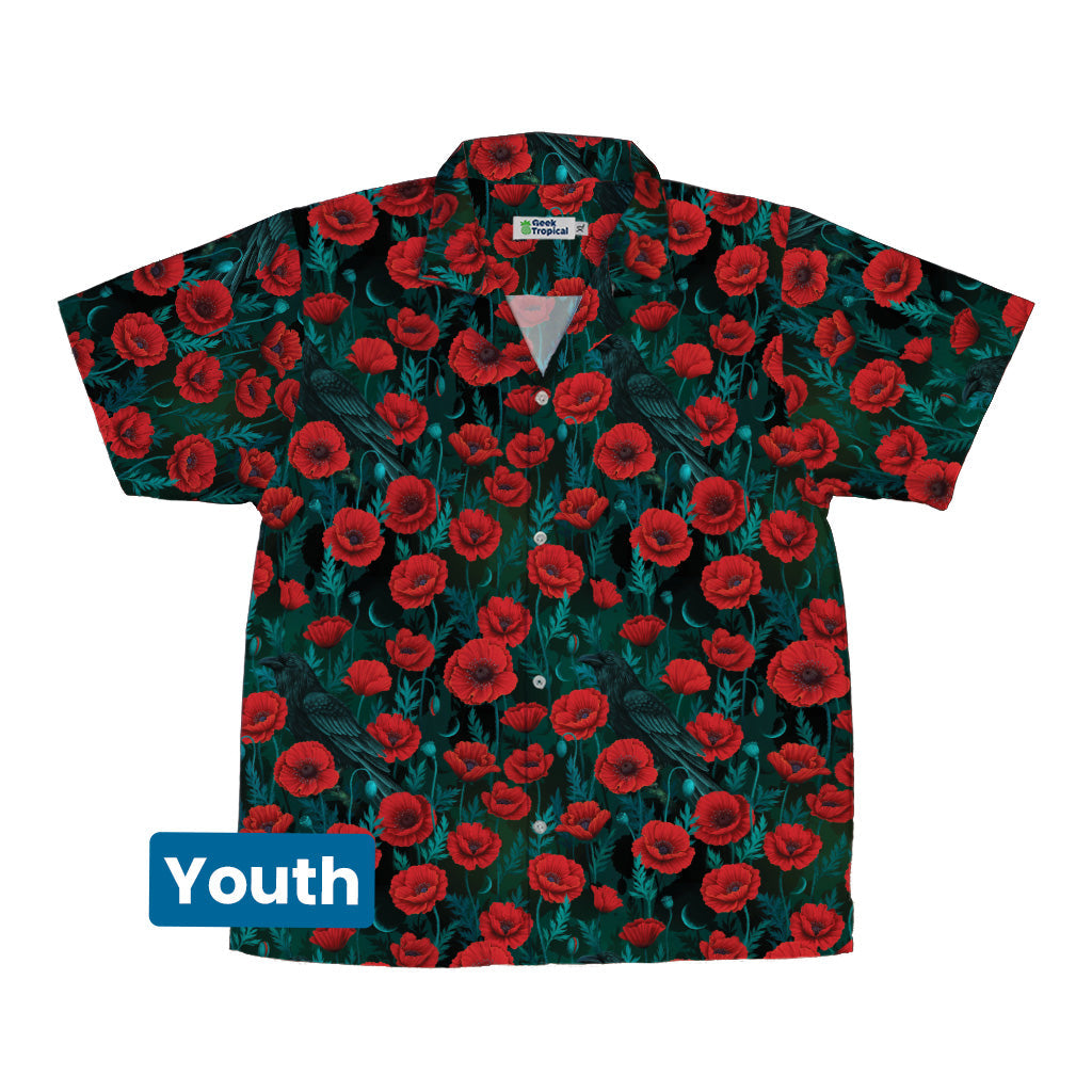 Raven in Bloom Scarlet Youth Hawaiian Shirt Front