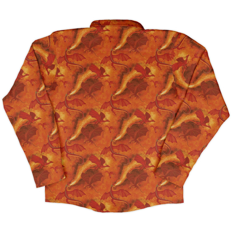 Red Dragon Fire Dnd Long Sleeve Button Up Shirt Geek Nerd adult sizing Animal Patterns Designs by Nathan
