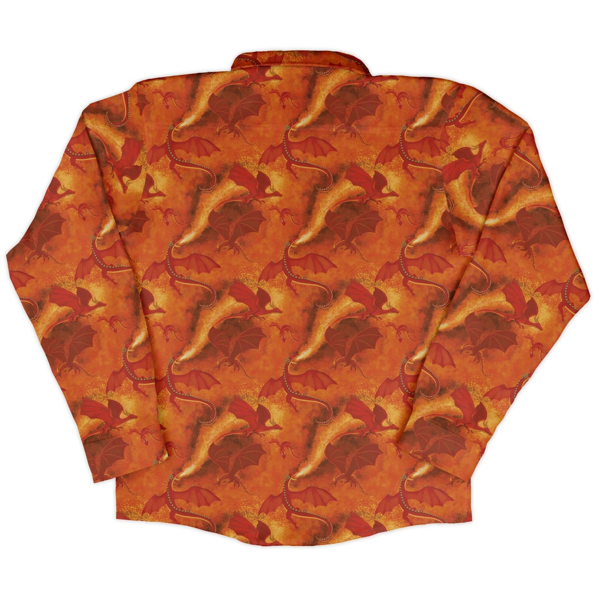 Red Dragon Fire Dnd Long Sleeve Button Up Shirt Geek Nerd adult sizing Animal Patterns Designs by Nathan