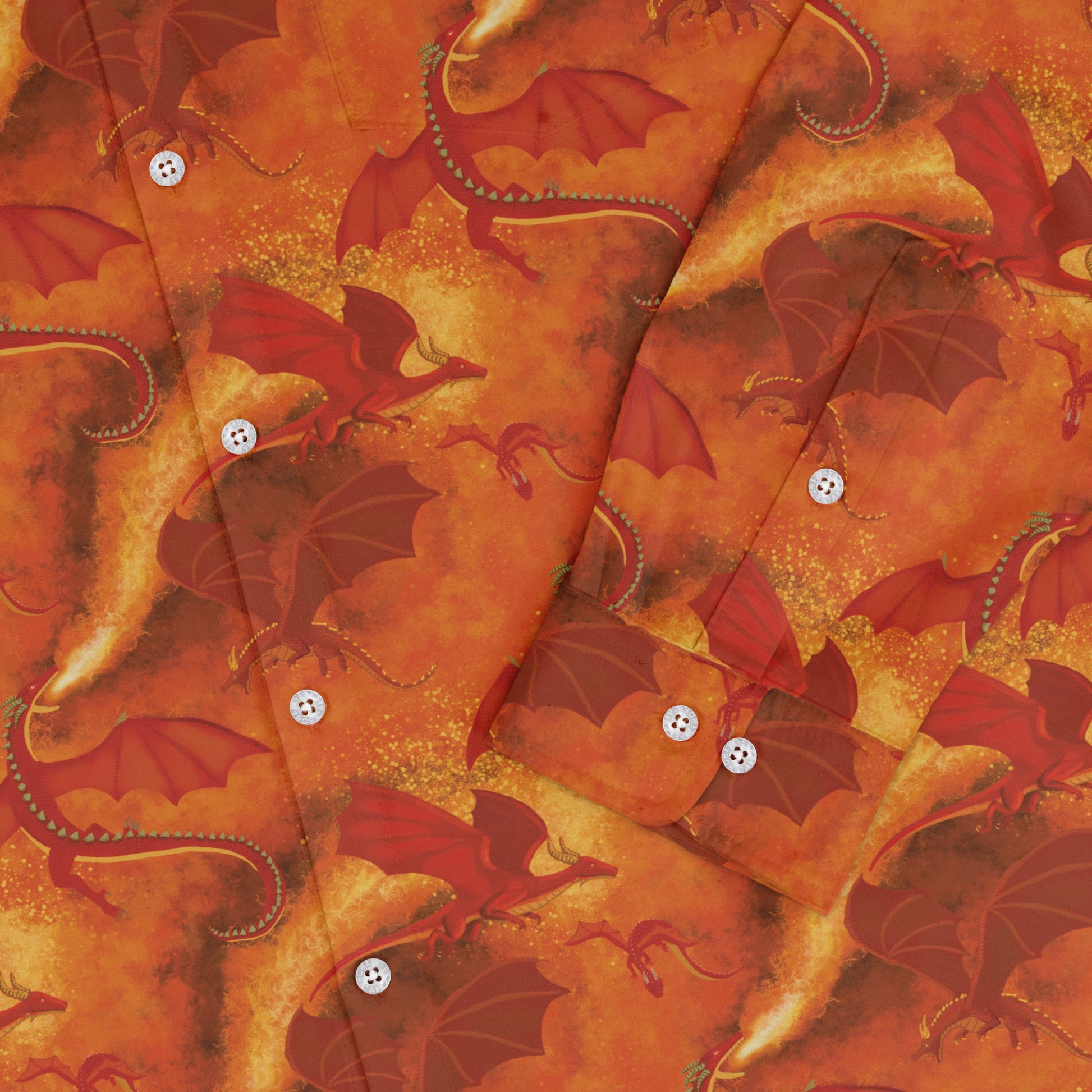 Red Dragon Fire Dnd Long Sleeve Button Up Shirt Geek Nerd adult sizing Animal Patterns Designs by Nathan