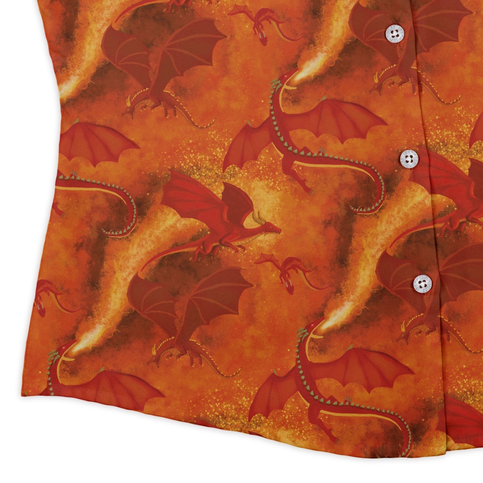 Red Dragon Fire Dnd Curvy Button Up Shirt Geek Nerd Animal Patterns Designs by Nathan dnd & rpg print