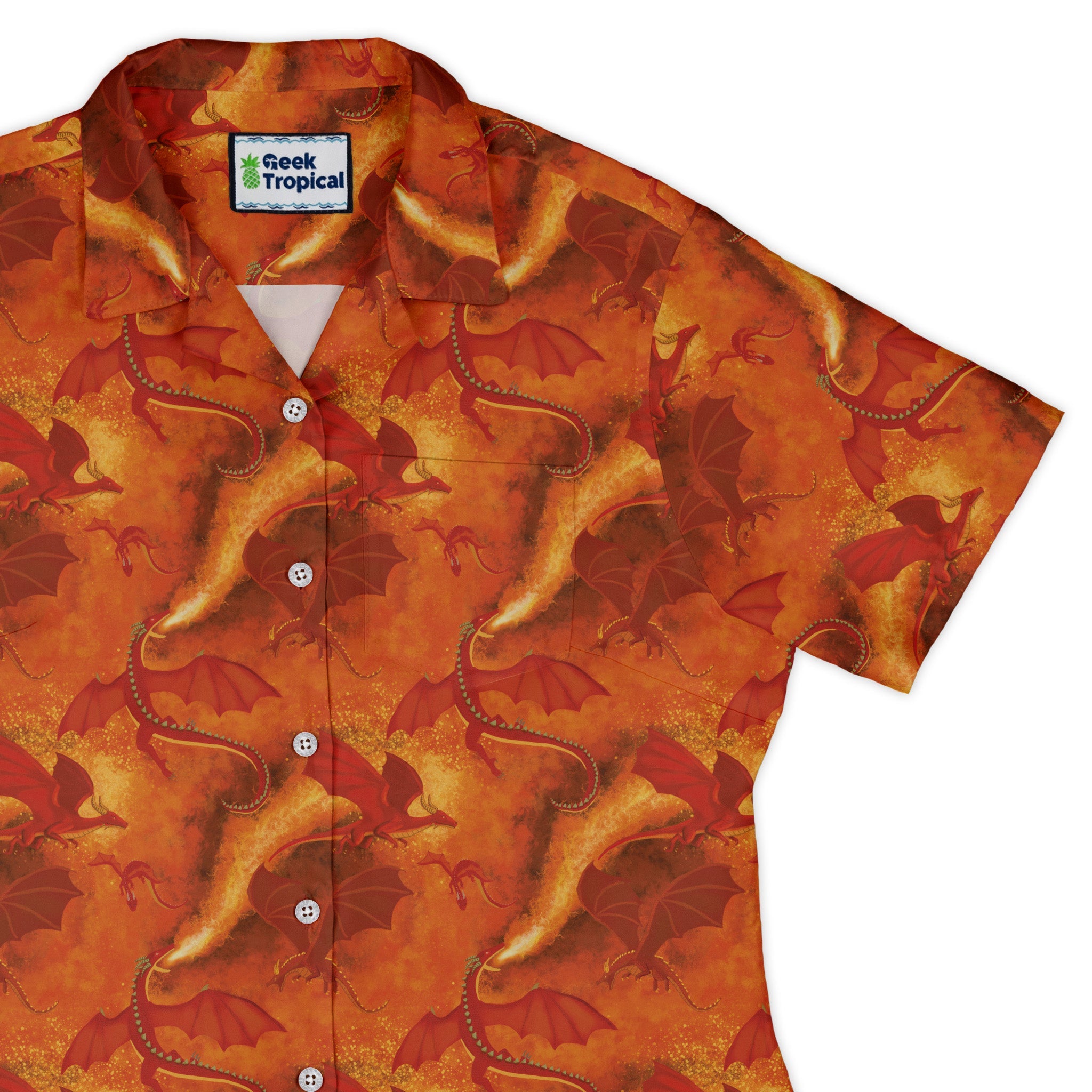 Red Dragon Fire Dnd Curvy Button Up Shirt Geek Nerd Animal Patterns Designs by Nathan dnd & rpg print