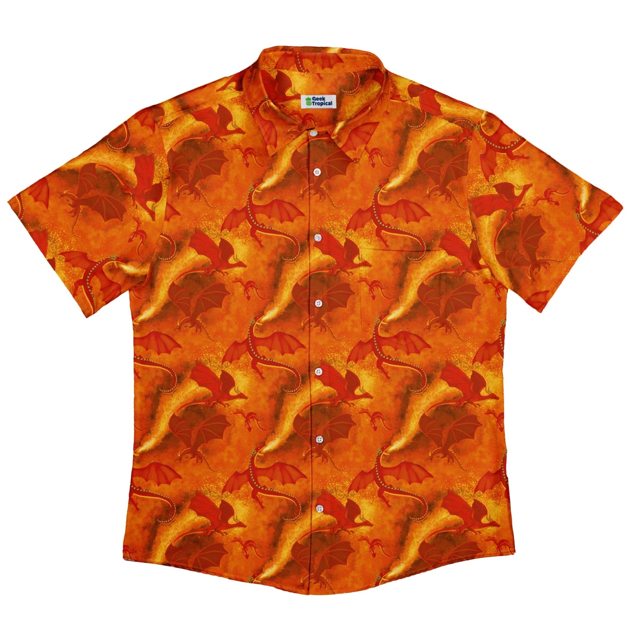 Red Dragon Fire Dnd Button Up Shirt - adult sizing - Animal Patterns - Designs by Nathan