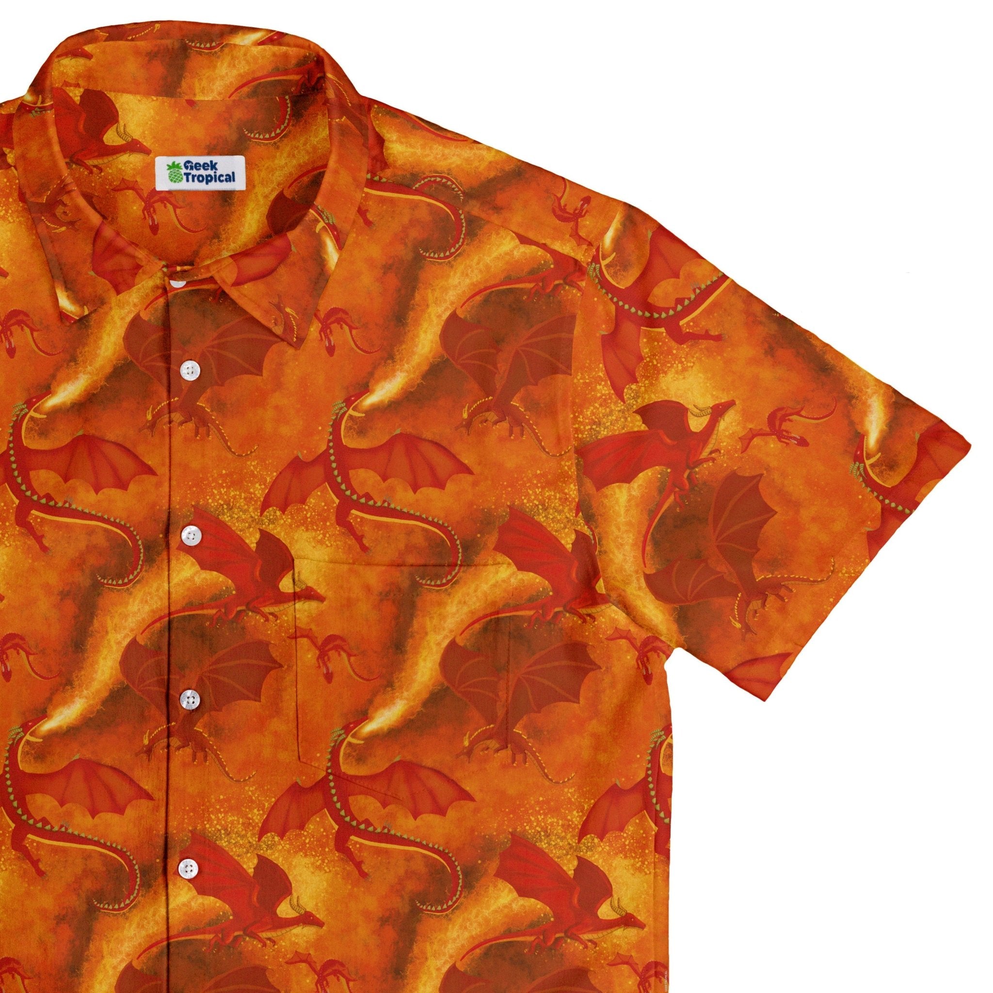 Red Dragon Fire Dnd Button Up Shirt - adult sizing - Animal Patterns - Designs by Nathan