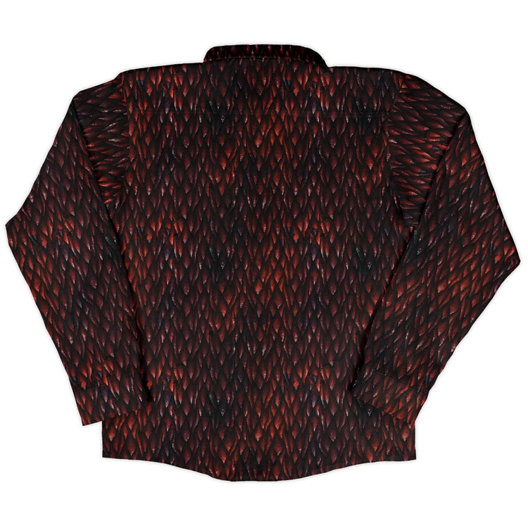 Red Dragon Scales Dnd Long Sleeve Button Up Shirt Geek Nerd adult sizing dnd & rpg print Fantasy Prints