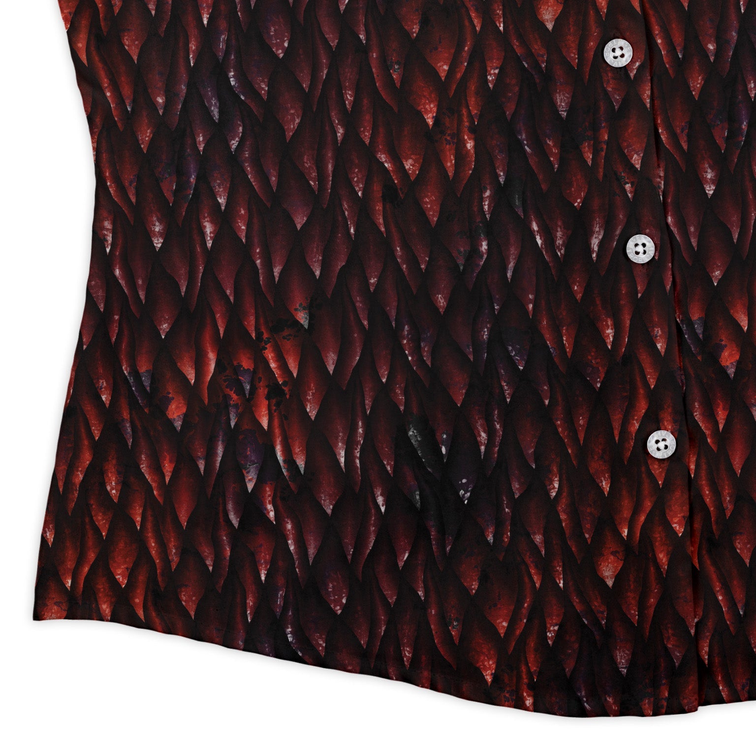 Red Dragon Scales Dnd Curvy Button Up Shirt Geek Nerd dnd & rpg print Fantasy Prints women