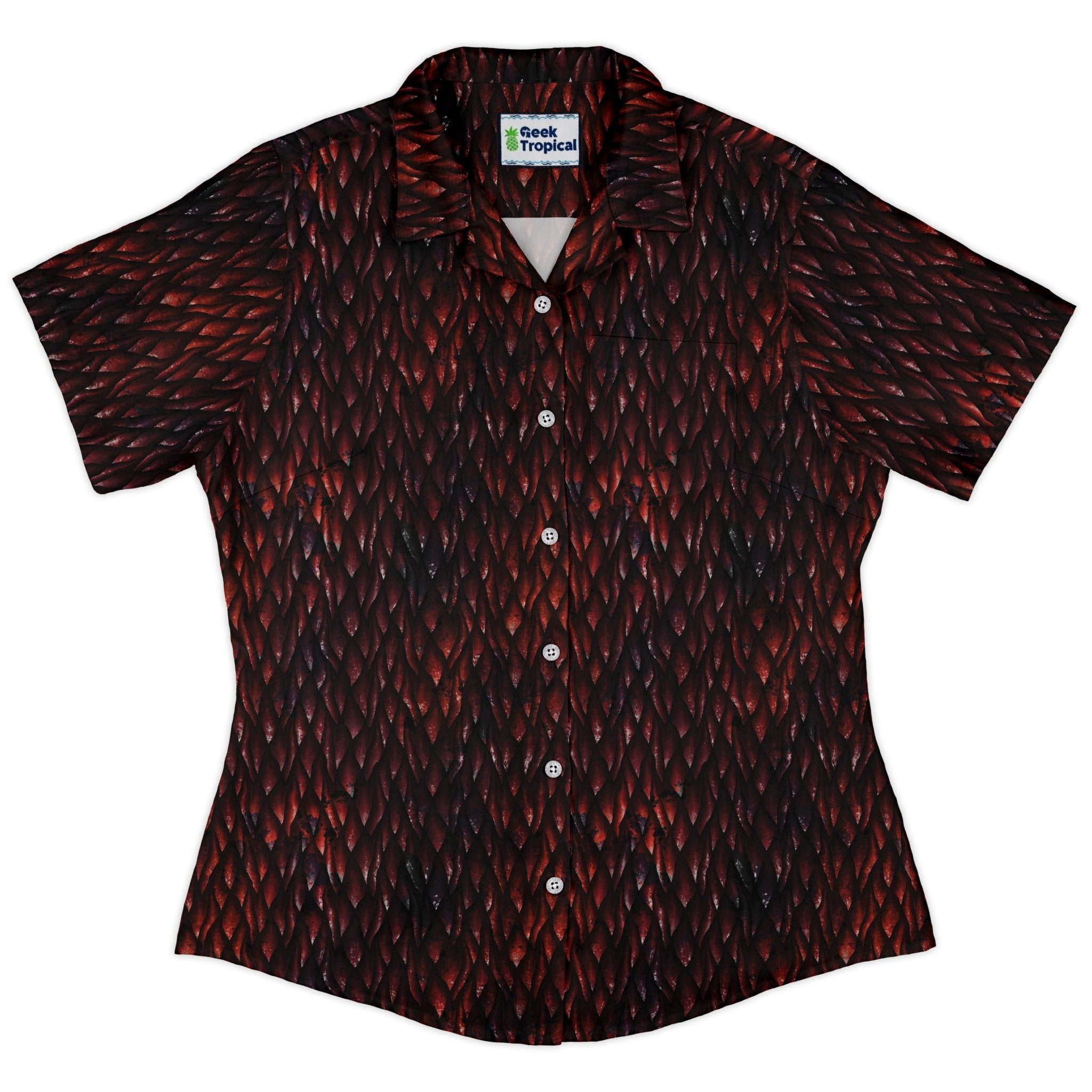 Red Dragon Scales Dnd Curvy Button Up Shirt Geek Nerd dnd & rpg print Fantasy Prints women