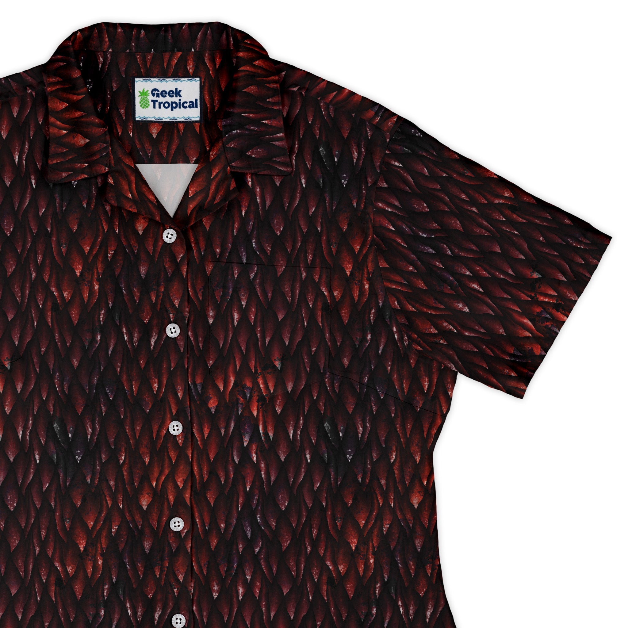 Red Dragon Scales Dnd Curvy Button Up Shirt Geek Nerd dnd & rpg print Fantasy Prints women