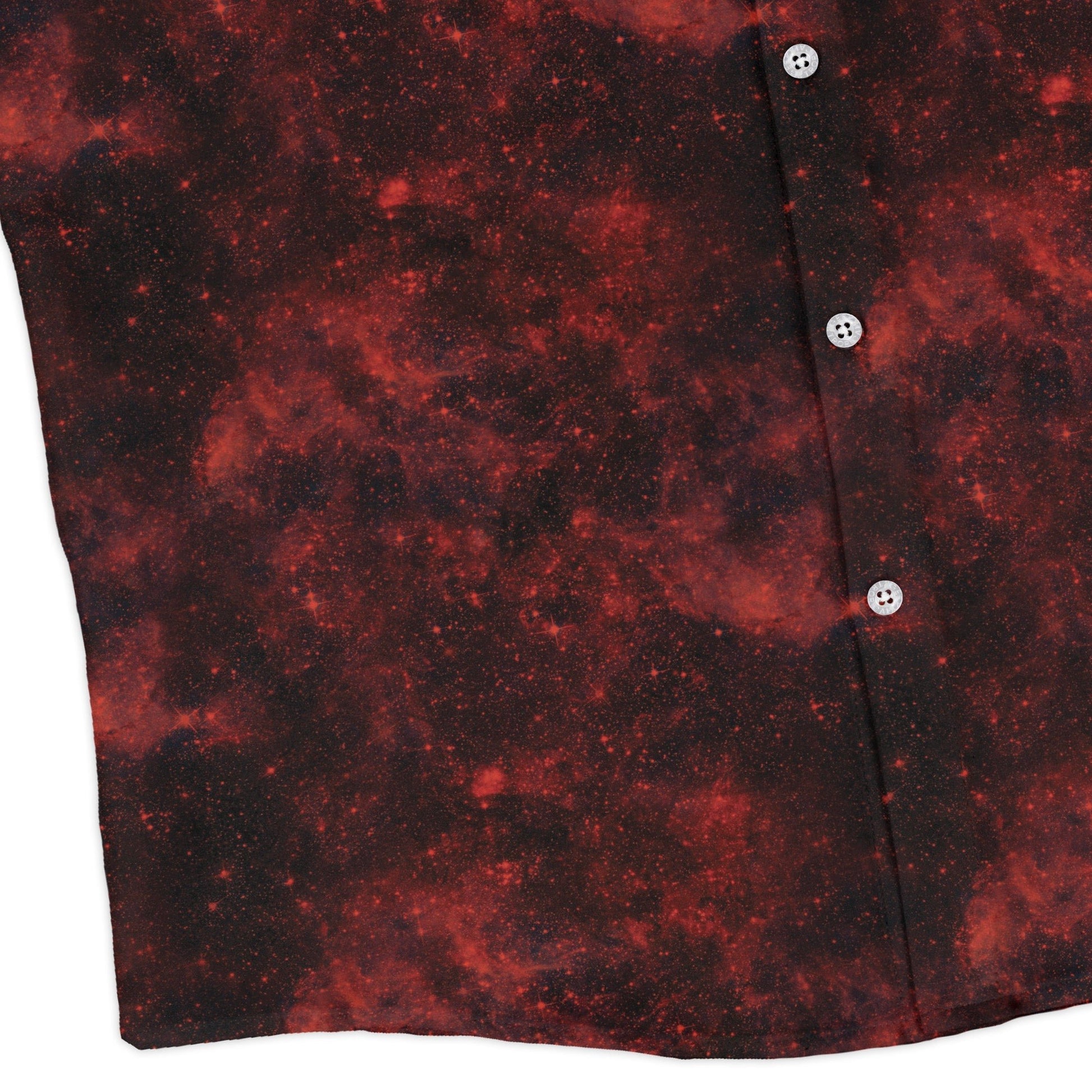 Red Nebula Space Long Sleeve Button Up Shirt Geek Nerd adult sizing FLOW DESC WRITING outer space & astronaut print