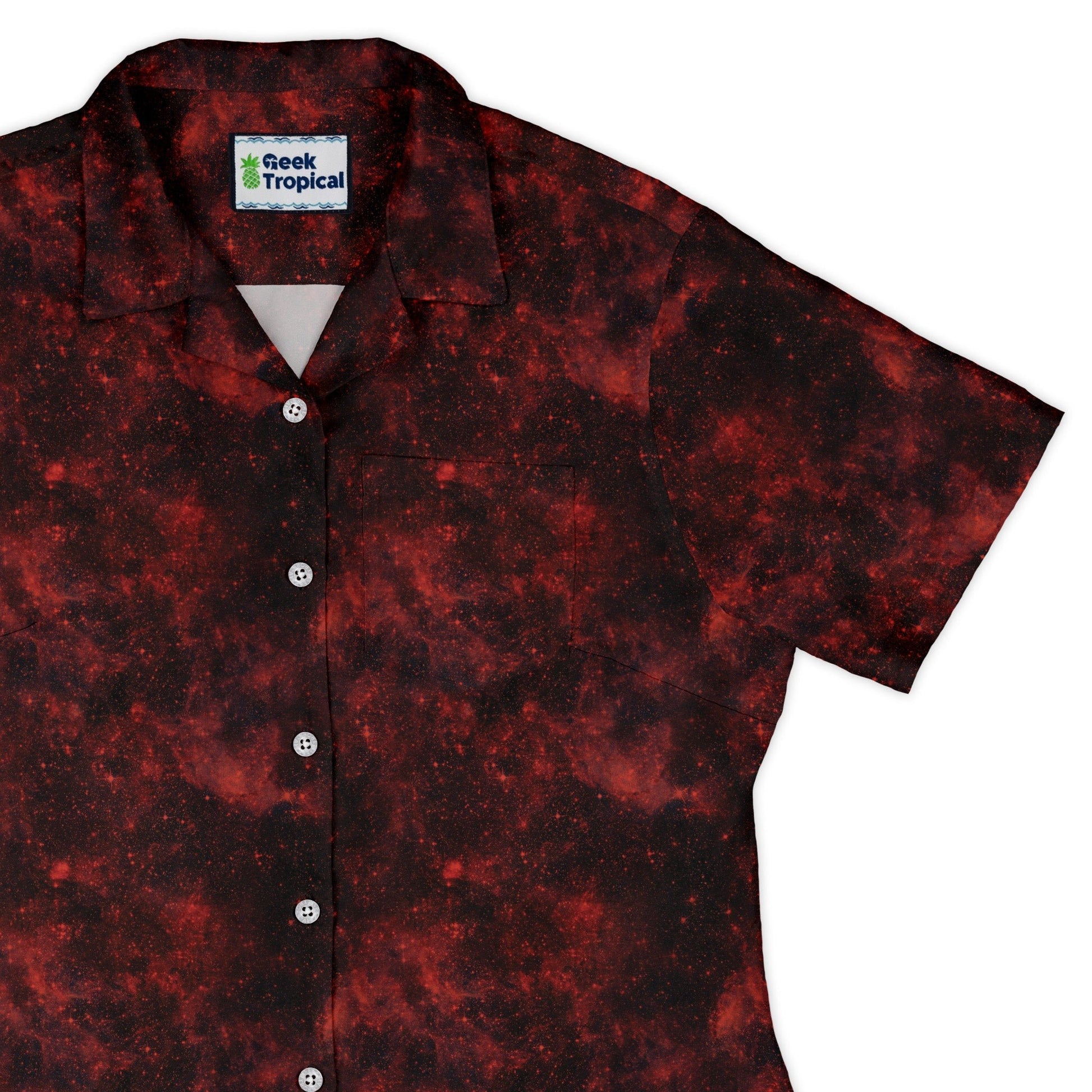 Red Nebula Space Curvy Button Up Shirt Geek Nerd outer space & astronaut print women