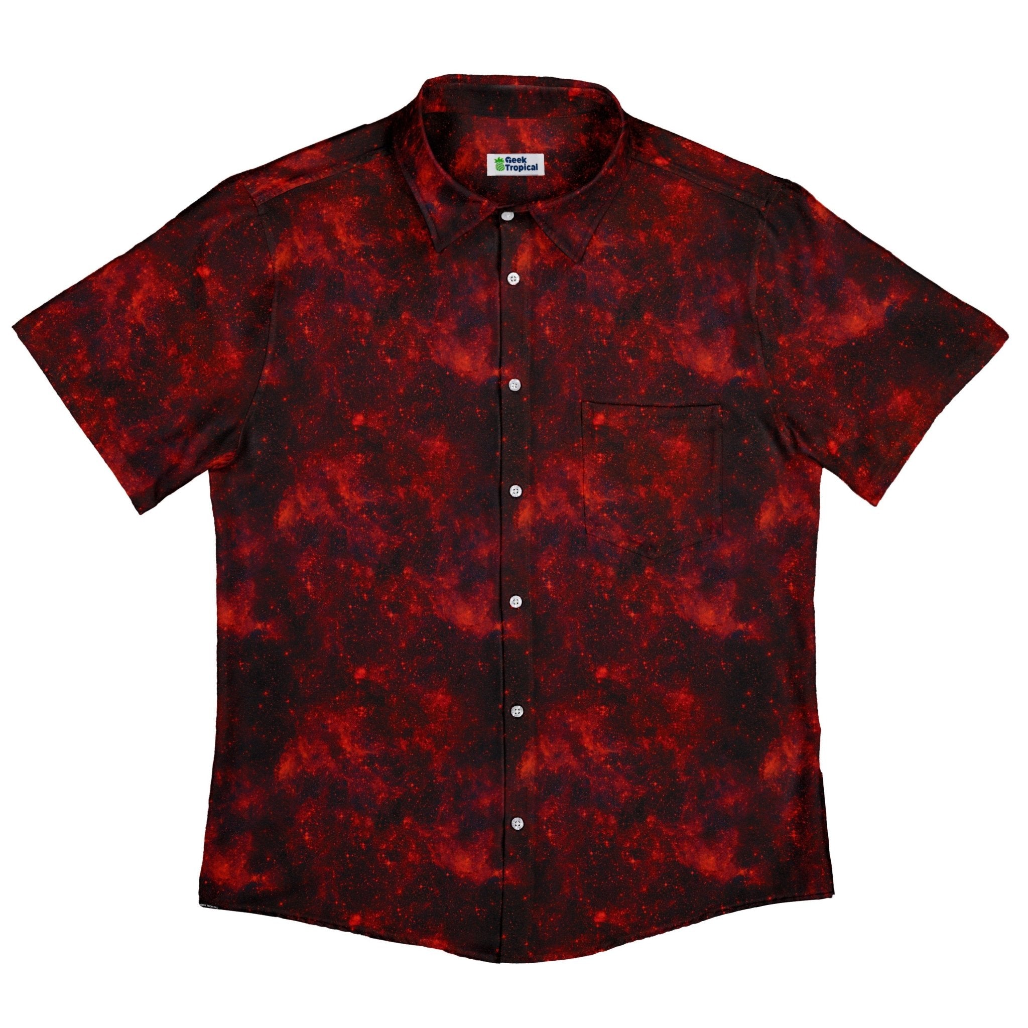 Red Nebula Space Button Up Shirt - adult sizing - outer space & astronaut print -