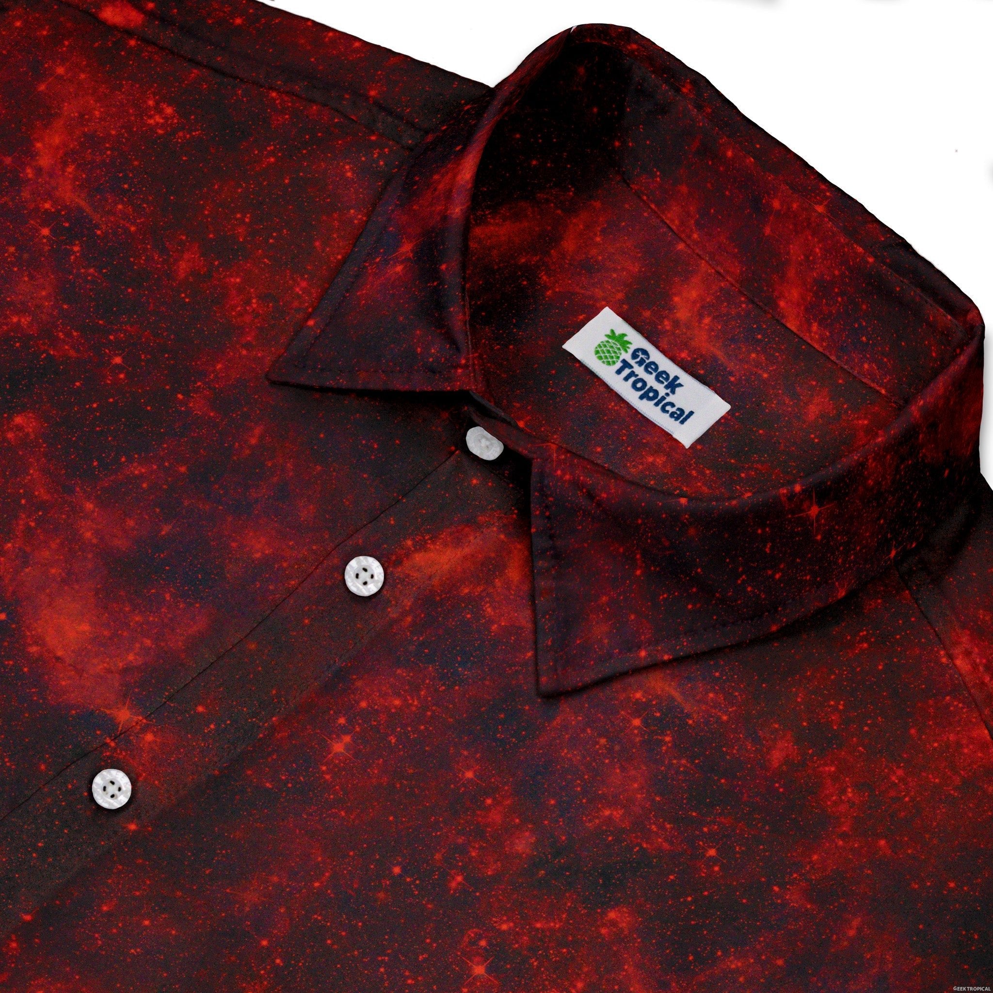 Red Nebula Space Button Up Shirt - adult sizing - outer space & astronaut print -