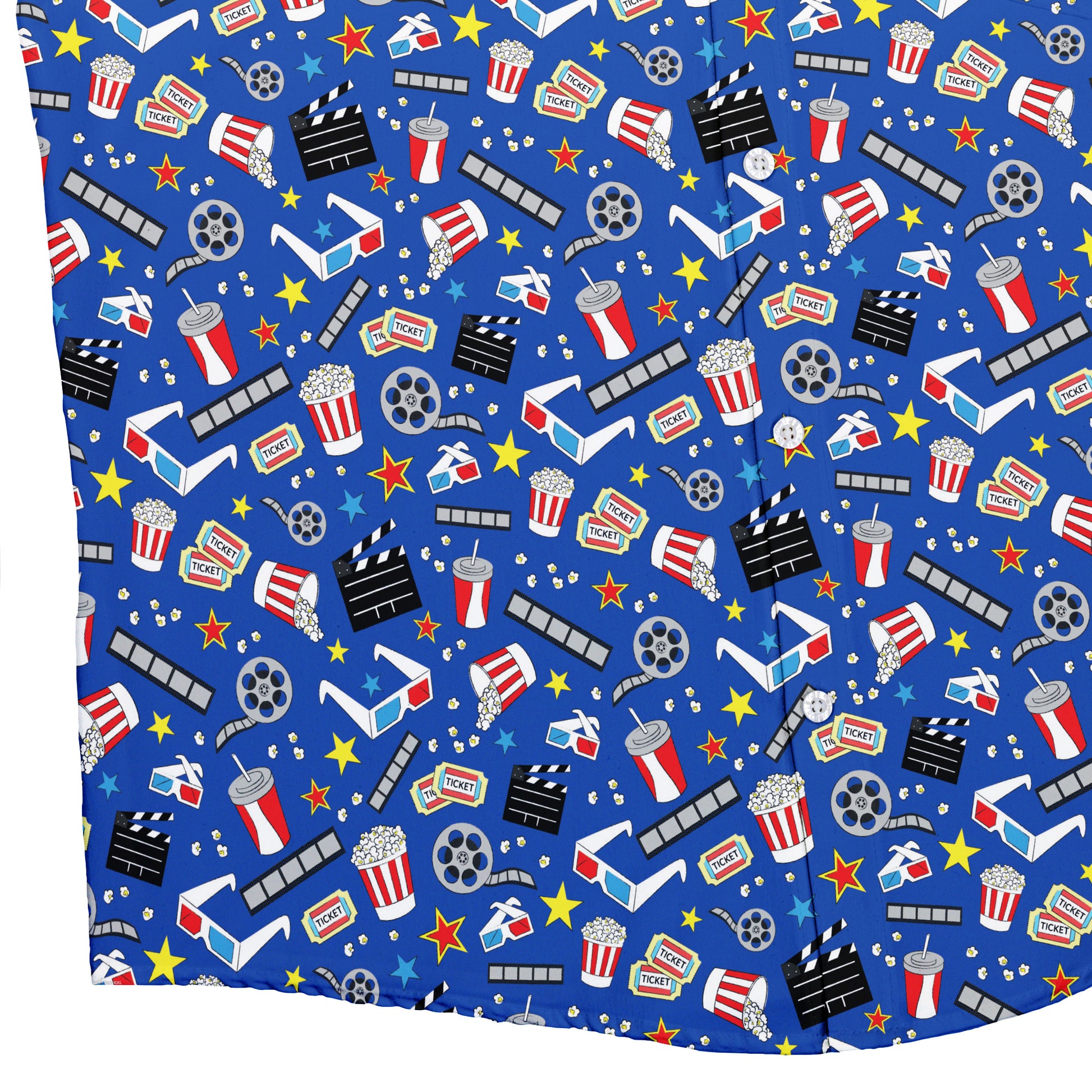 Reel Good Movie Time Blue Button Up Shirt Bottom Corner