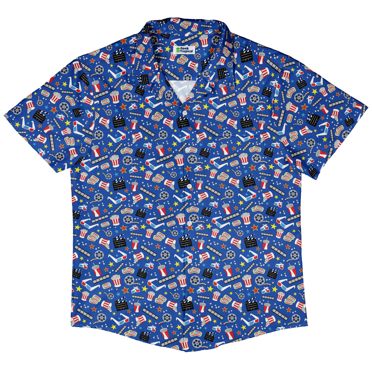 Reel Good Movie Time Blue Button Up Shirt Hawaiian Front
