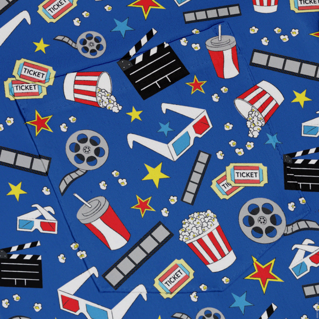 Reel Good Movie Time Blue Button Up Shirt Pocket