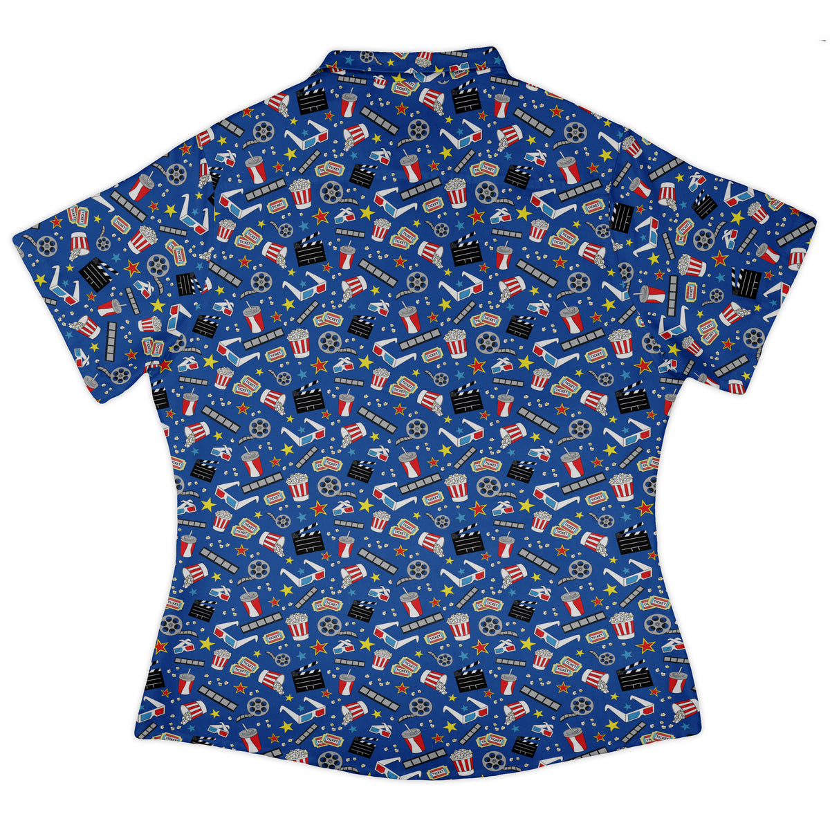 Reel Good Movie Time Blue Curvy Button Up Shirt Old Curvy Button Up Shirt womens back
