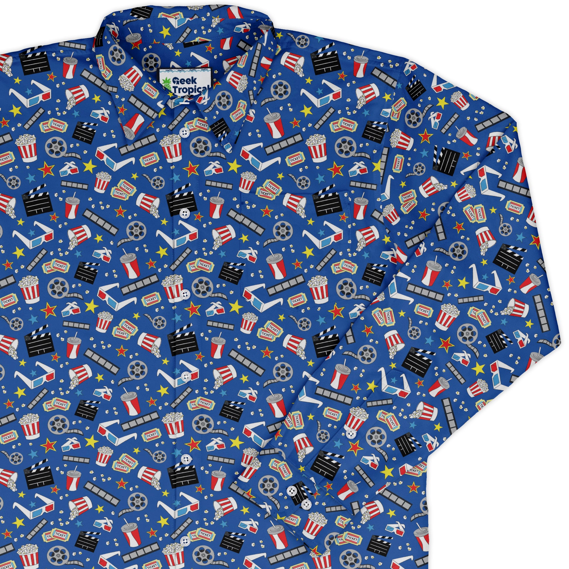 Reel Good Movie Time Blue Long Sleeve Button Up Shirt cover