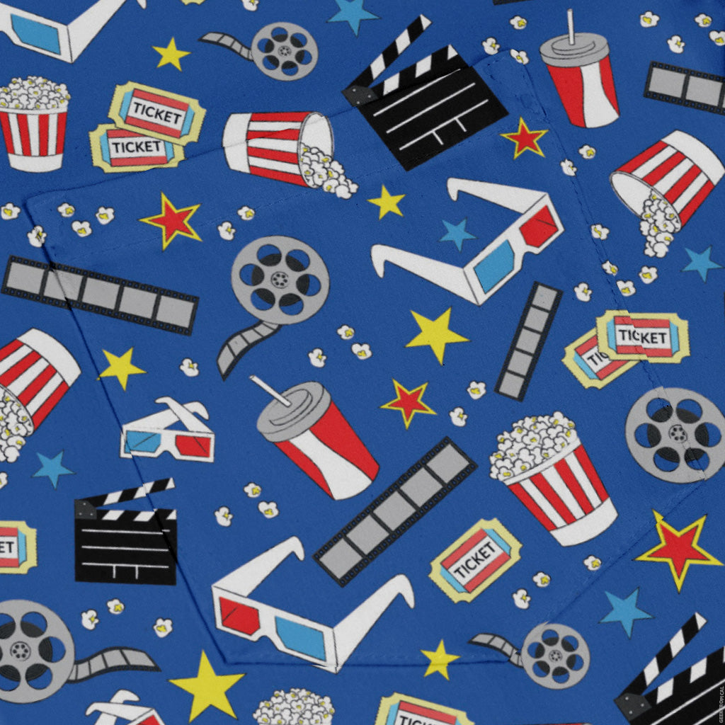 Reel Good Movie Time Blue Long Sleeve Button Up Shirt pocket