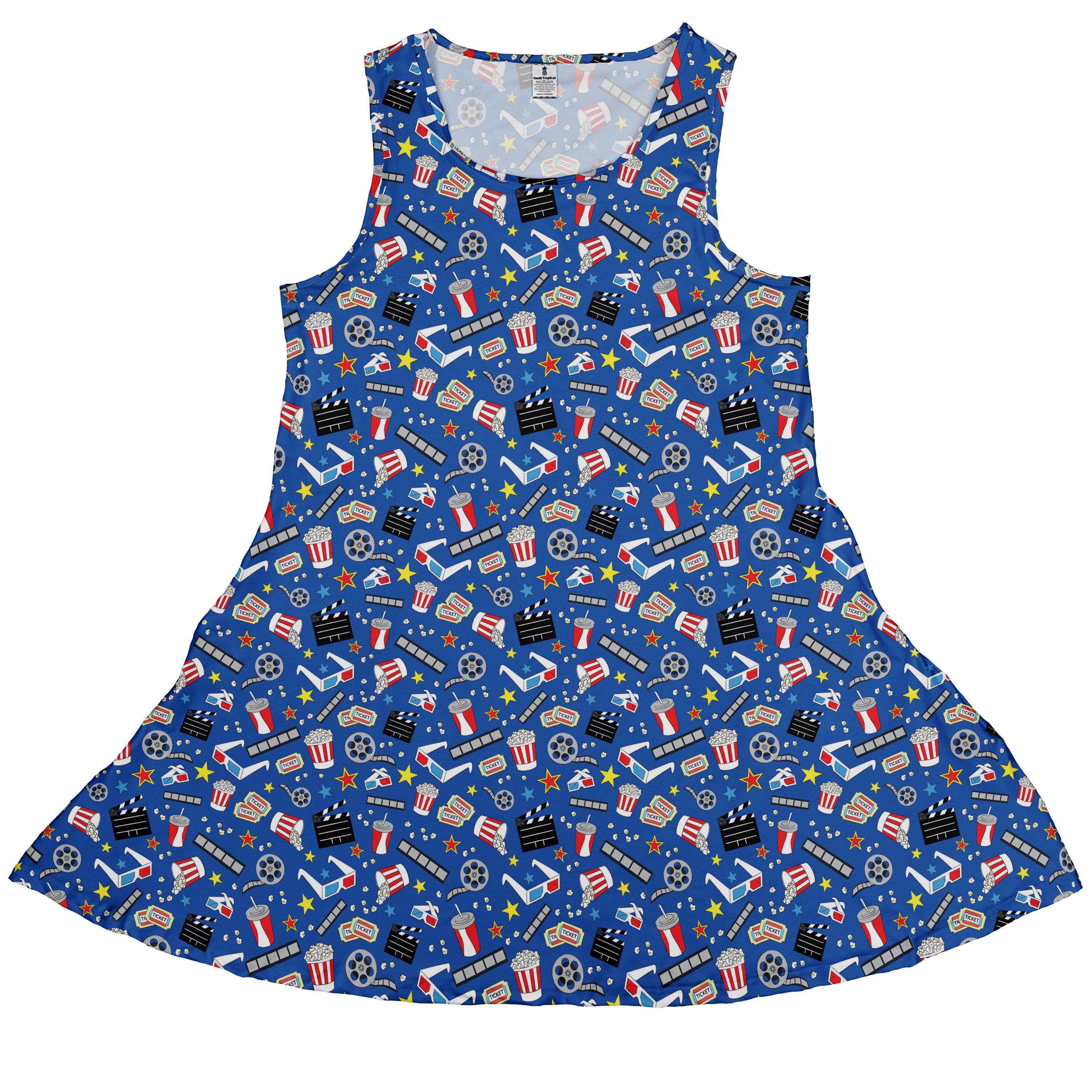 Reel Good Movie Time Blue Sleeveless Dress front