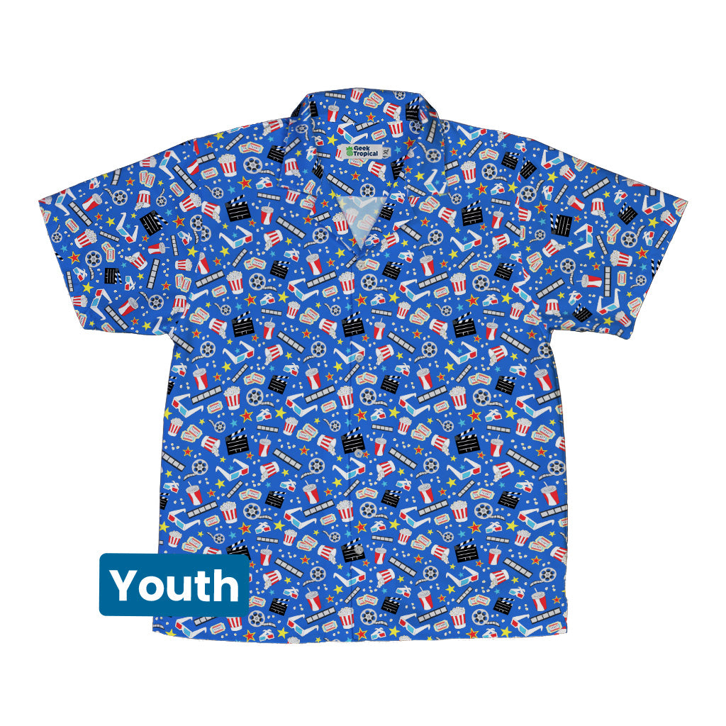 Reel Good Movie Time Blue Youth Hawaiian Shirt Front