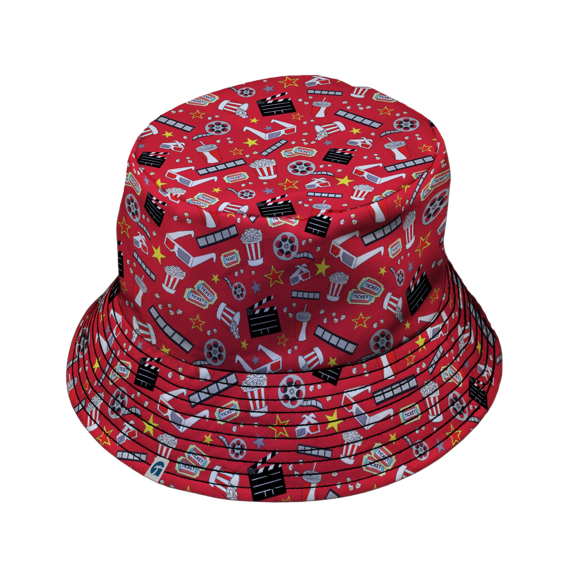 Reel Good Movie Time Red Bucket Hat Black Stitching