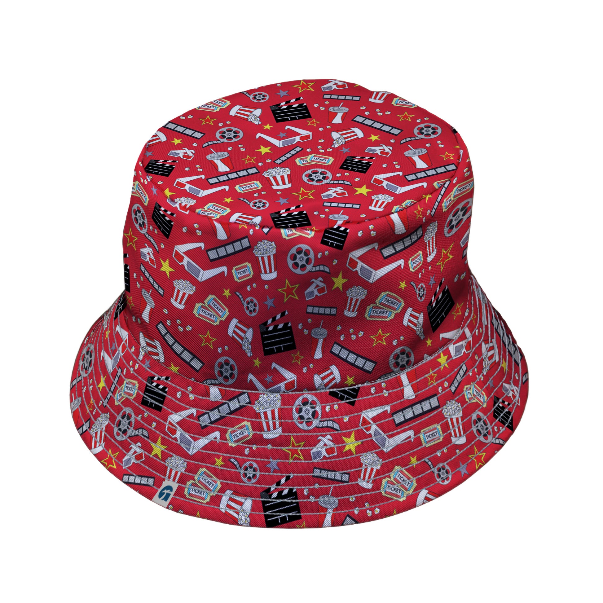 Reel Good Movie Time Red Bucket Hat Gray Stitching