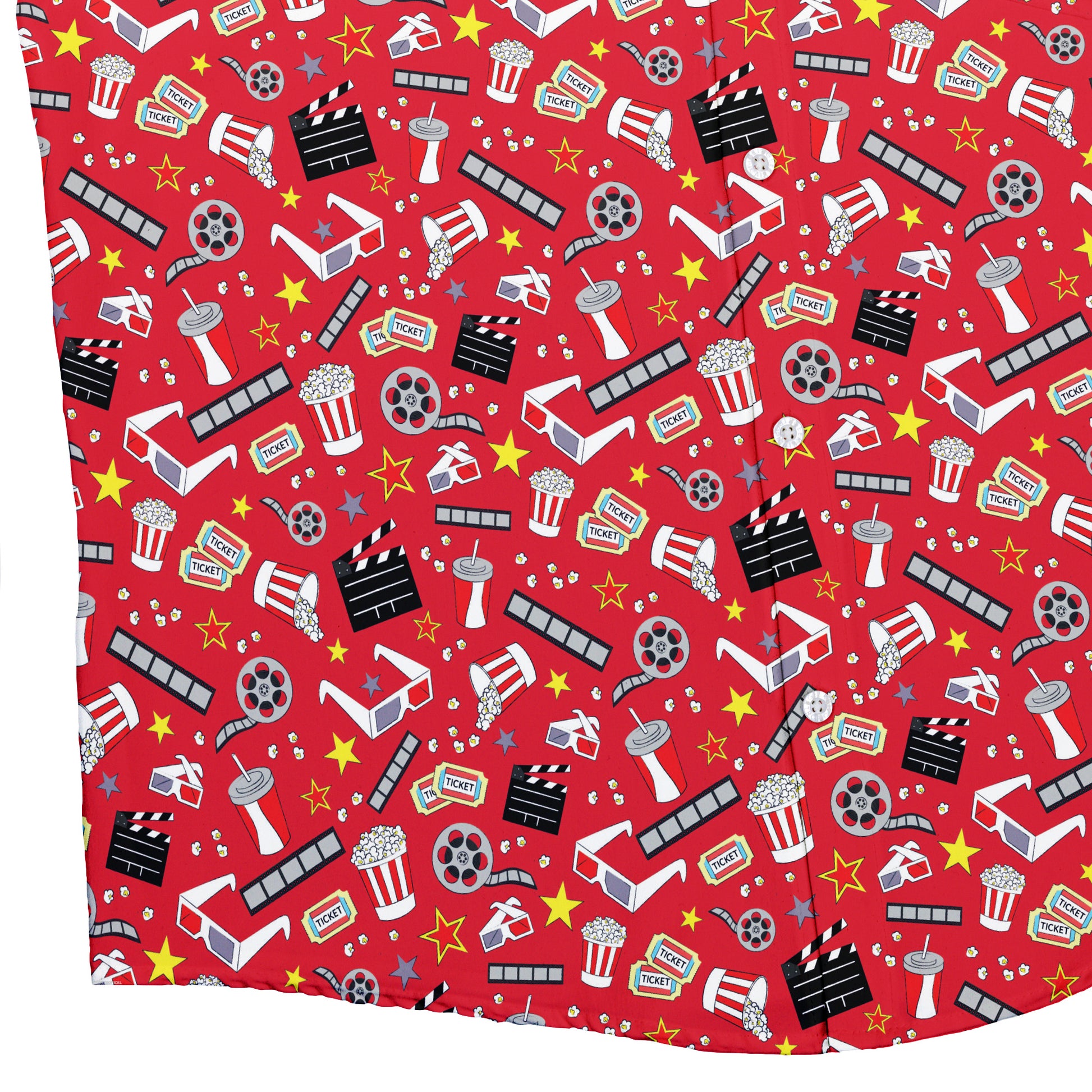 Reel Good Movie Time Red Button Up Shirt Bottom Corner