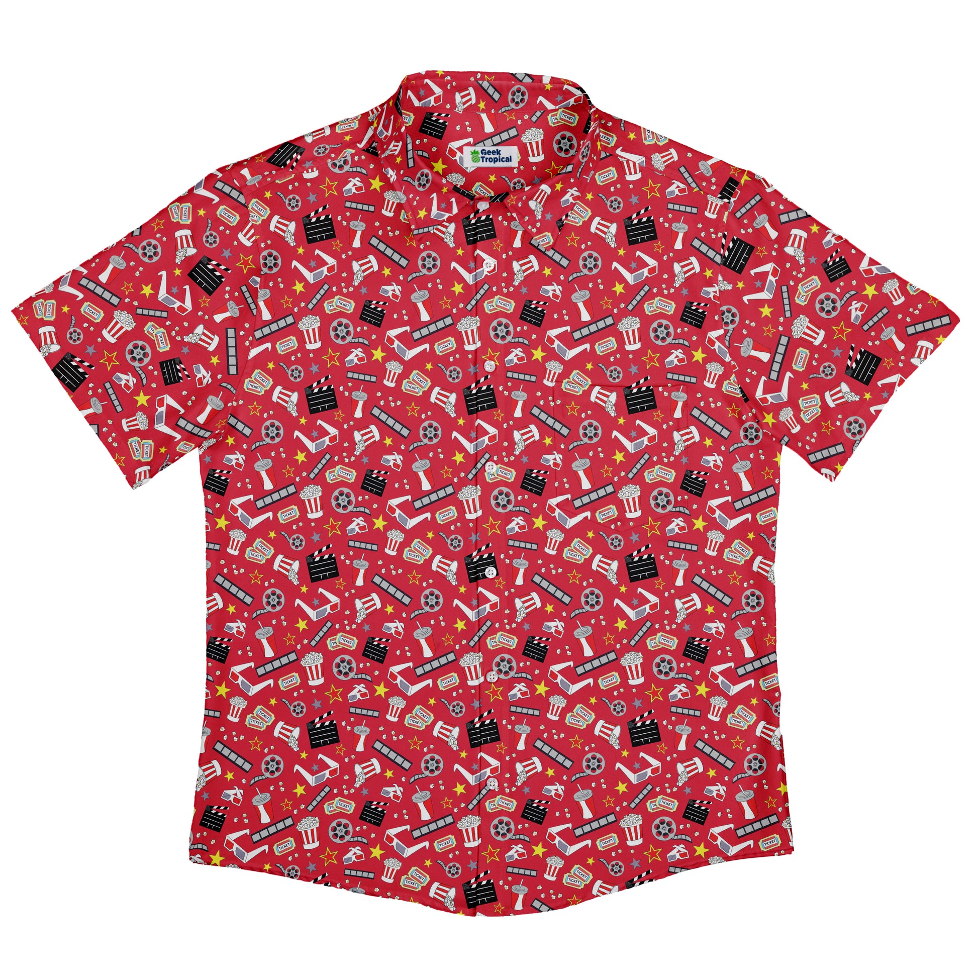 Reel Good Movie Time Red Button Up Shirt Flat Front