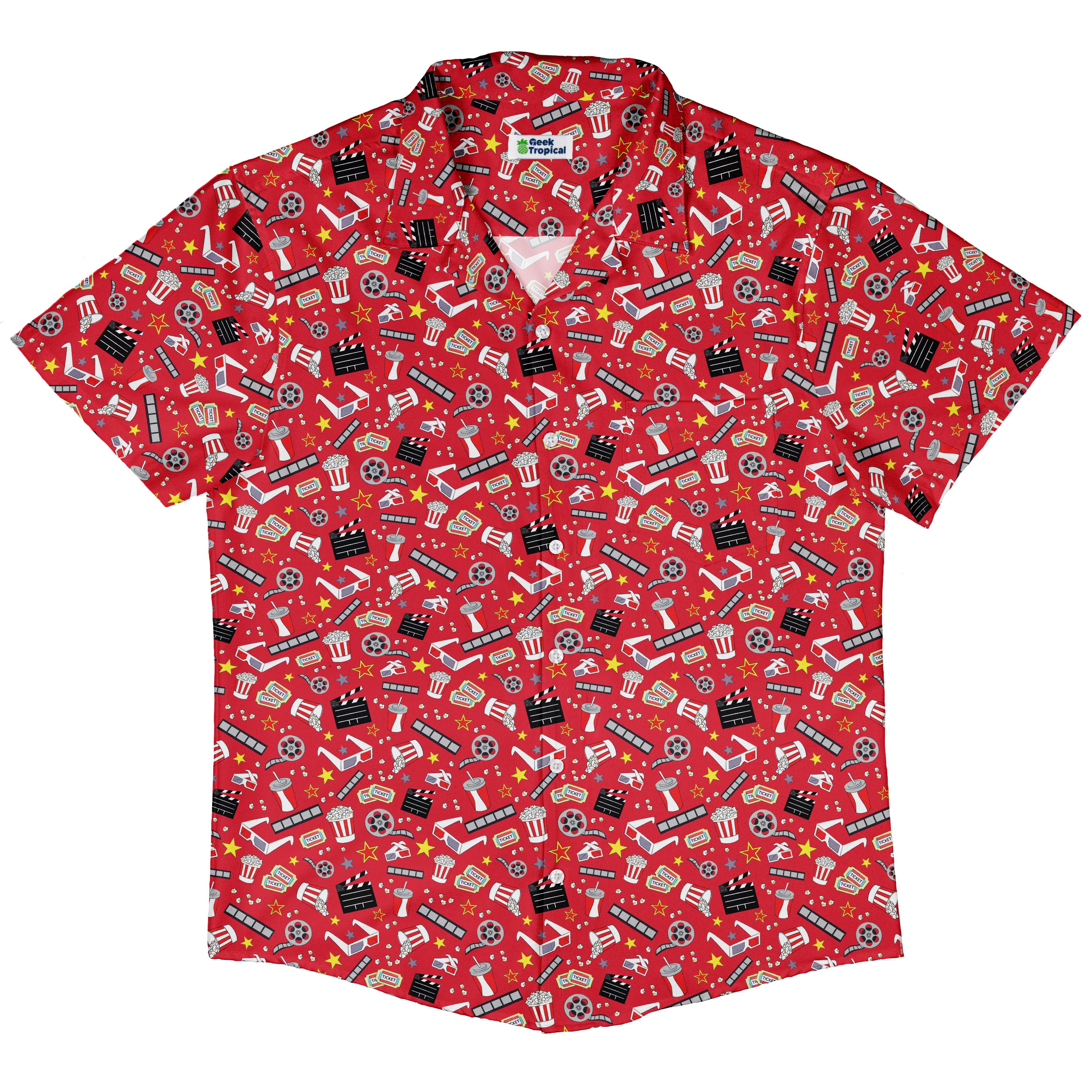 Reel Good Movie Time Red Button Up Shirt Hawaiian Front