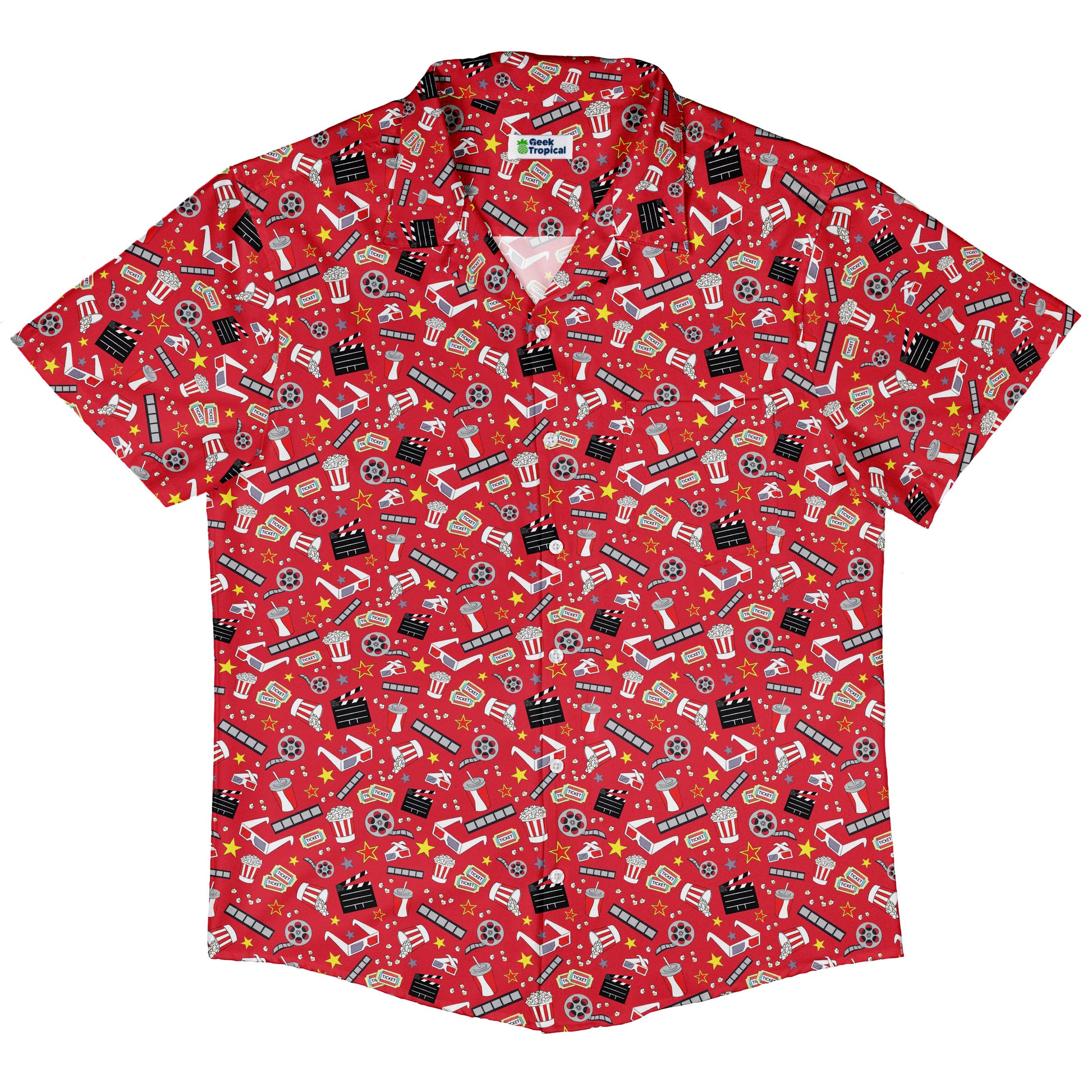 Reel Good Movie Time Red Button Up Shirt Hawaiian Front