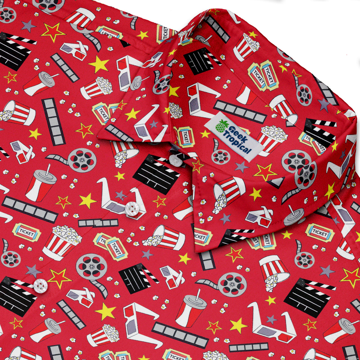 Reel Good Movie Time Red Button Up Shirt Neck