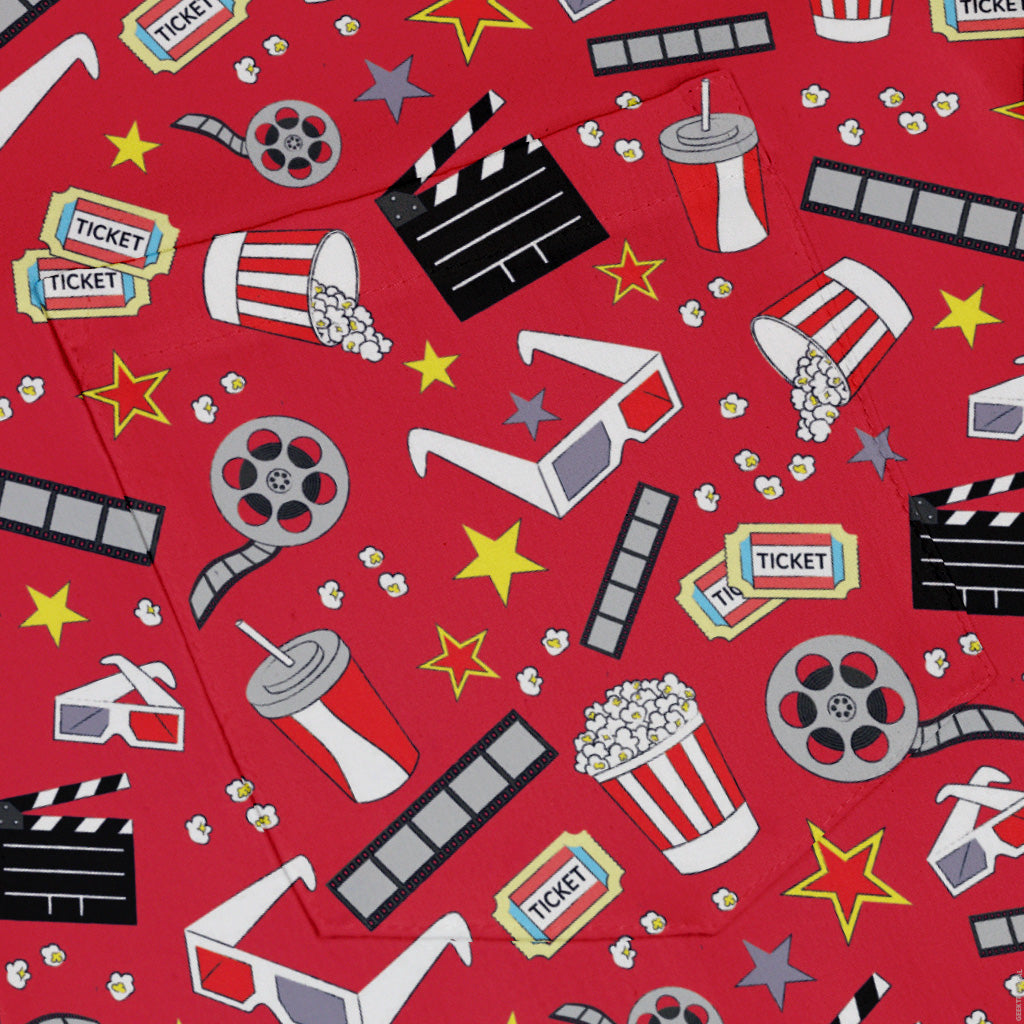 Reel Good Movie Time Red Button Up Shirt Pocket
