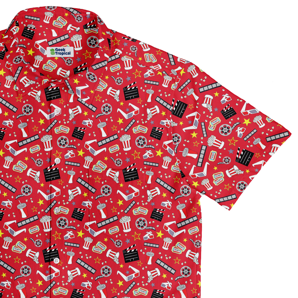 Reel Good Movie Time Red Button Up Shirt Top Corner