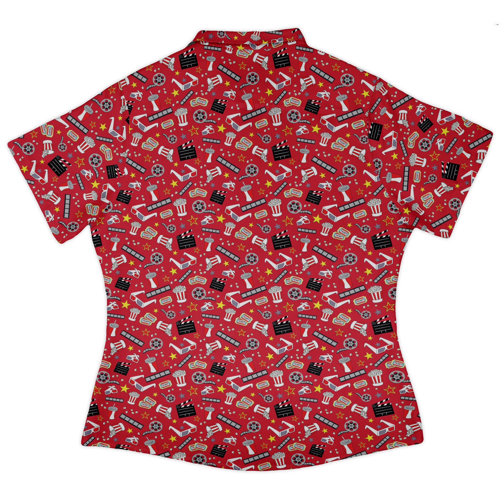 Reel Good Movie Time Red Curvy Button Up Shirt Old Curvy Button Up Shirt womens back