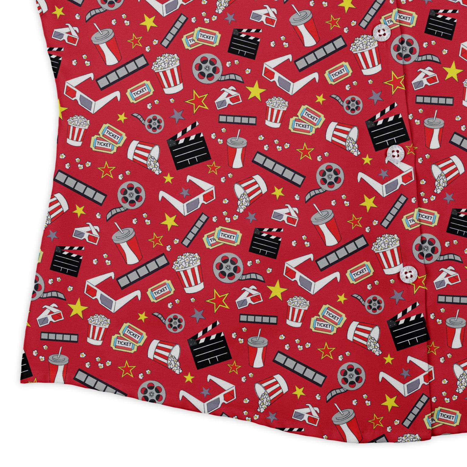 Reel Good Movie Time Red Curvy Button Up Shirt Old Curvy Button Up Shirt womens corner
