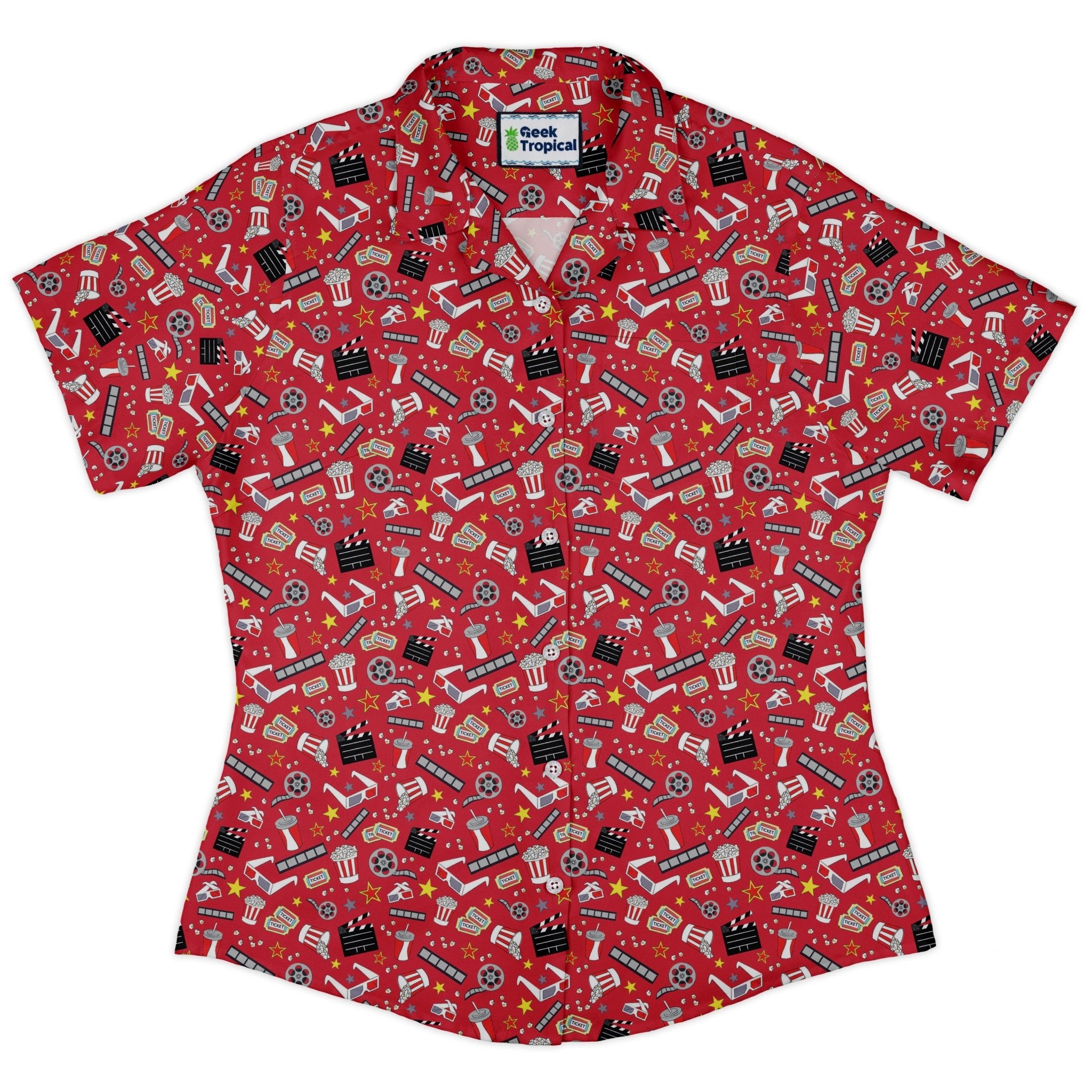 Reel Good Movie Time Red Curvy Button Up Shirt 2