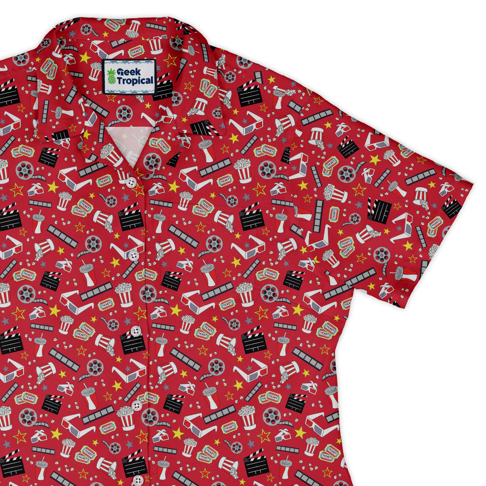 Reel Good Movie Time Red Curvy Button Up Shirt Old Curvy Button Up Shirt womens top right