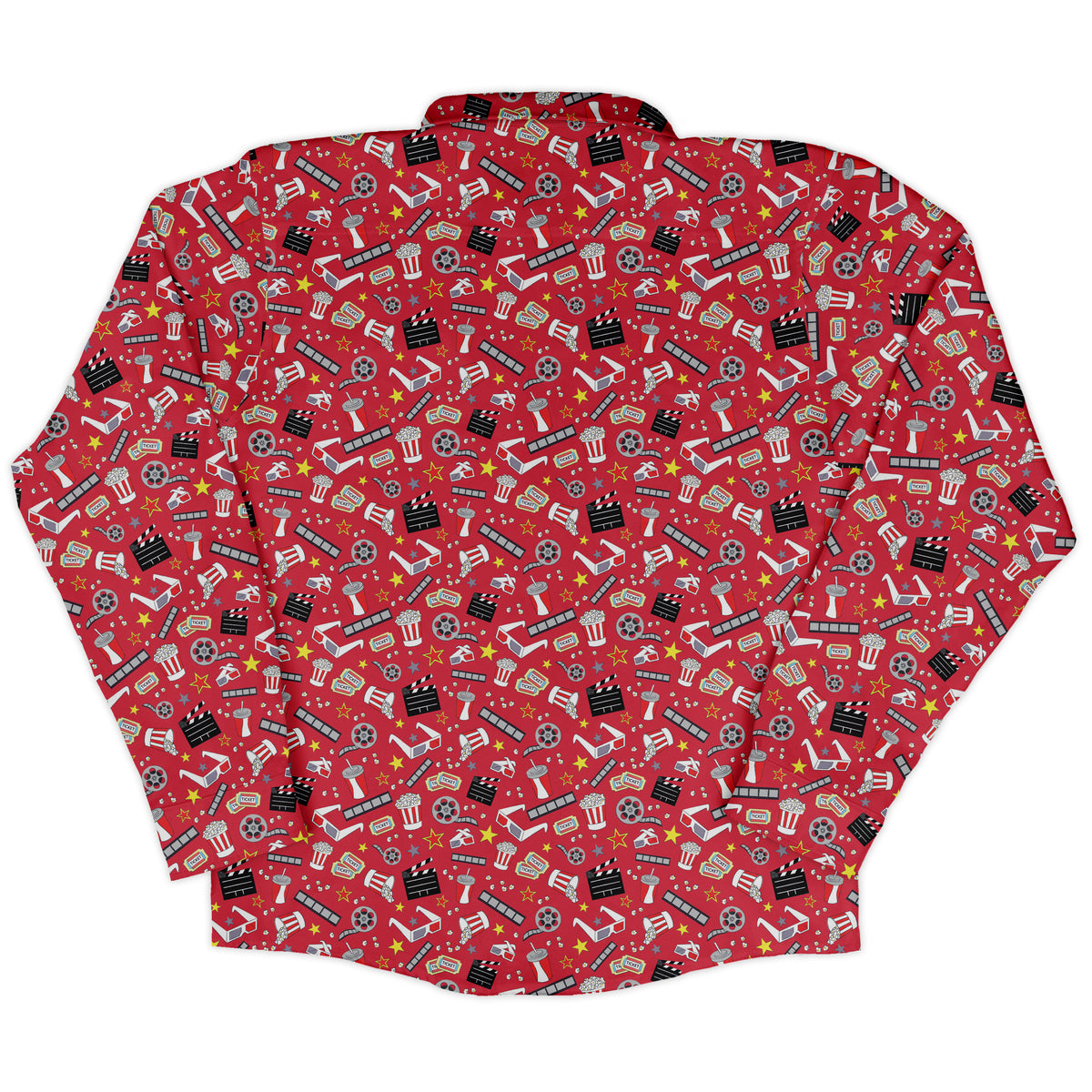 Reel Good Movie Time Red Long Sleeve Button Up Shirt back