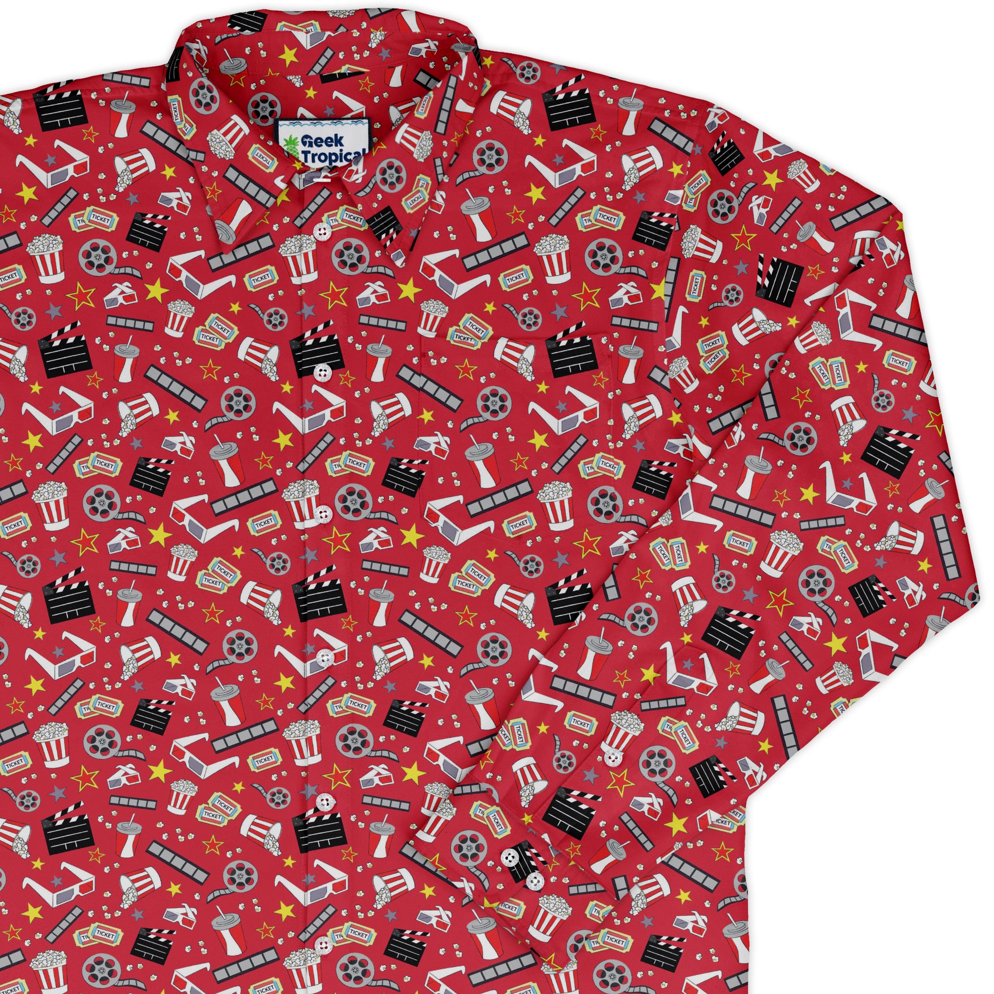 Reel Good Movie Time Red Long Sleeve Button Up Shirt cover