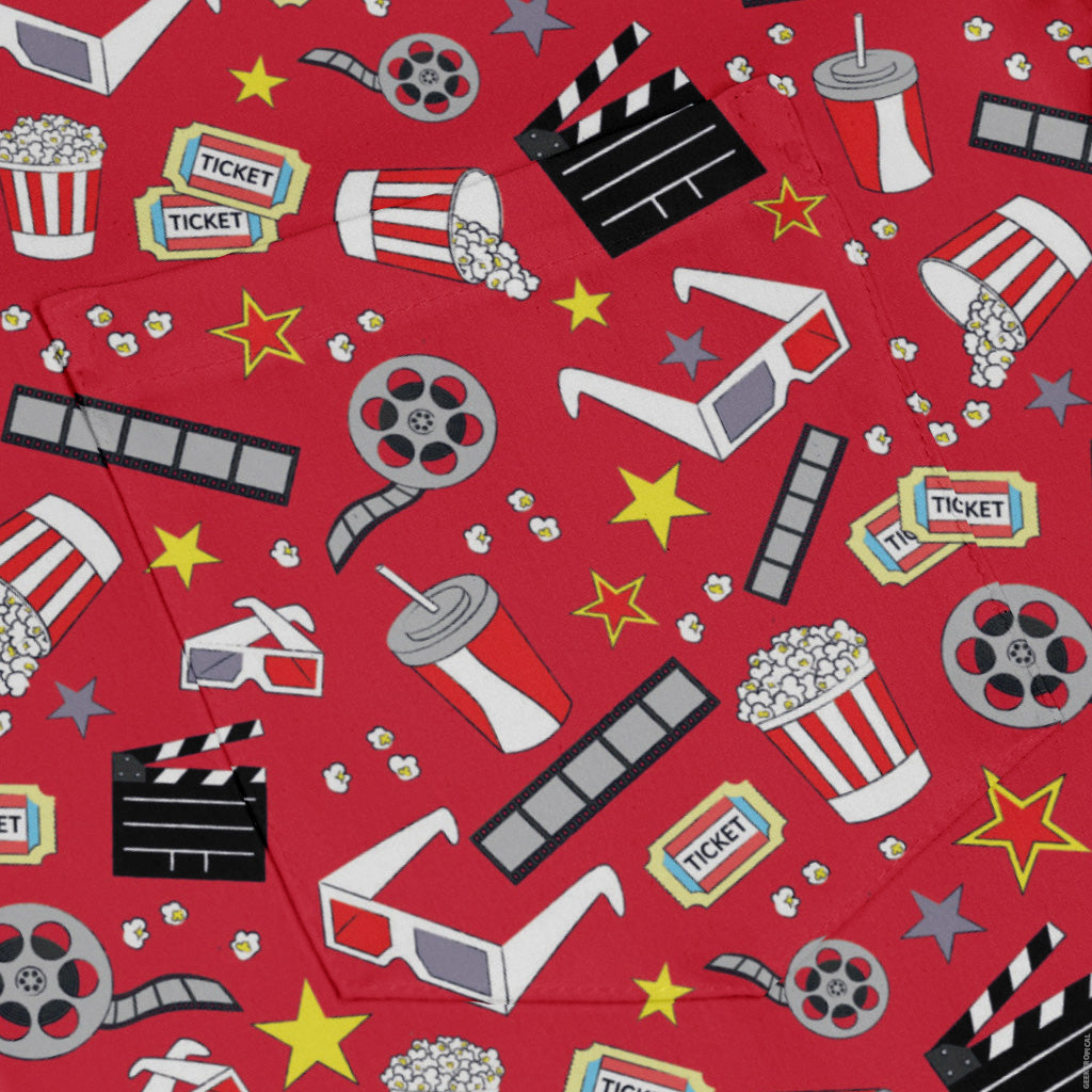 Reel Good Movie Time Red Long Sleeve Button Up Shirt pocket