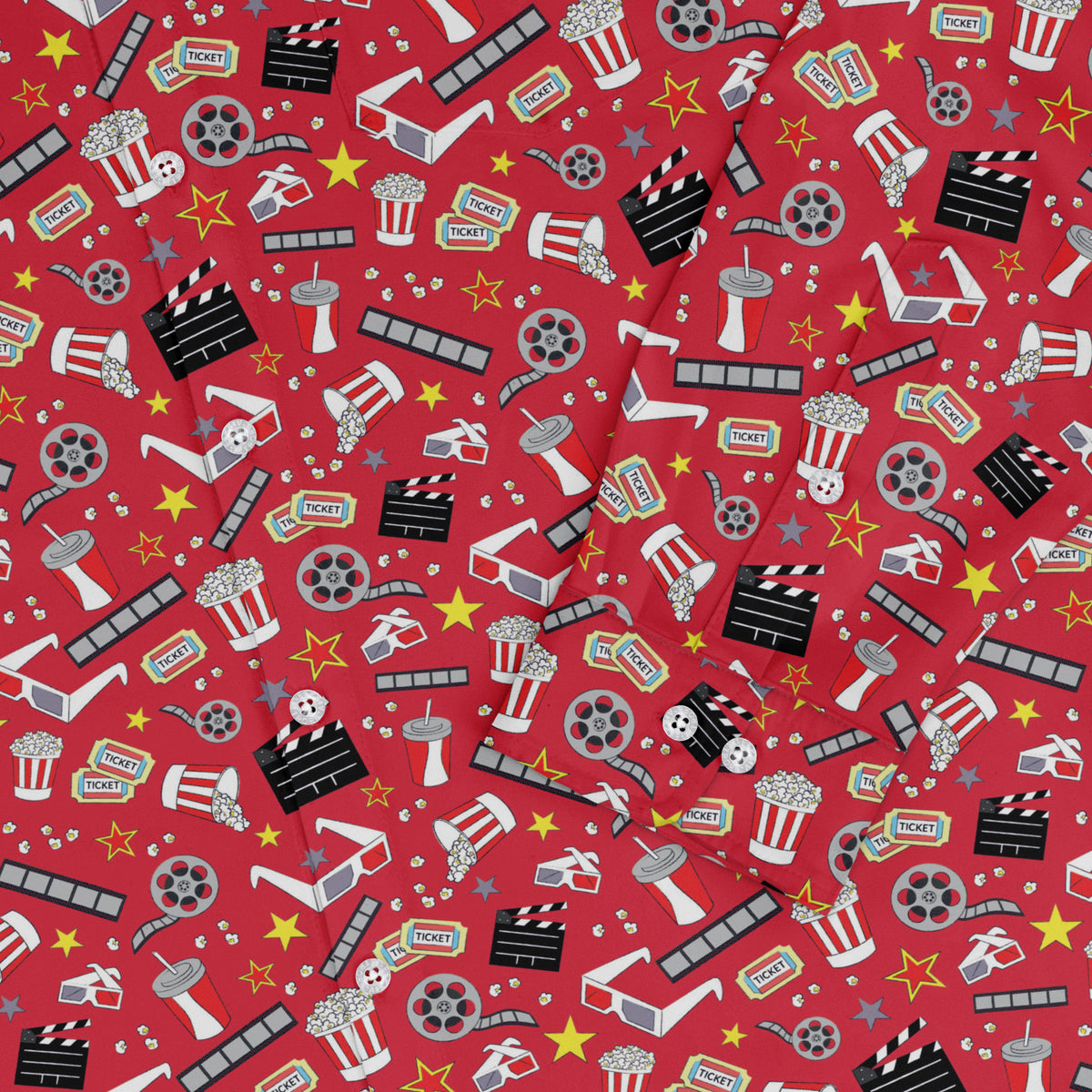 Reel Good Movie Time Red Long Sleeve Button Up Shirt sleeve close