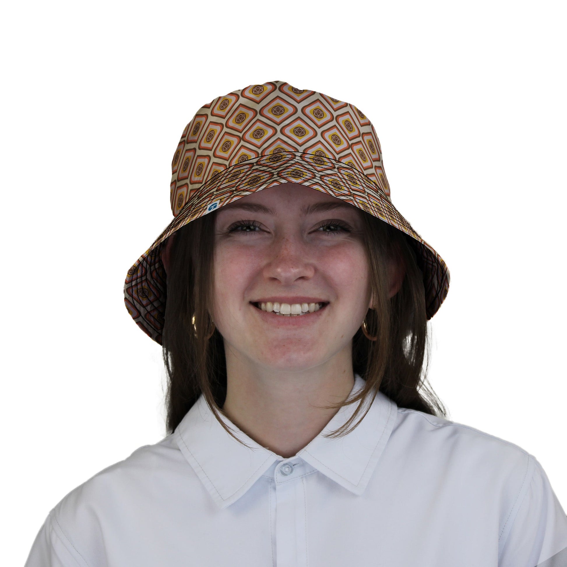 Retro Diamond Dice Bucket Hat Geek Nerd Design by Heather Davenport dnd & rpg print lx - B