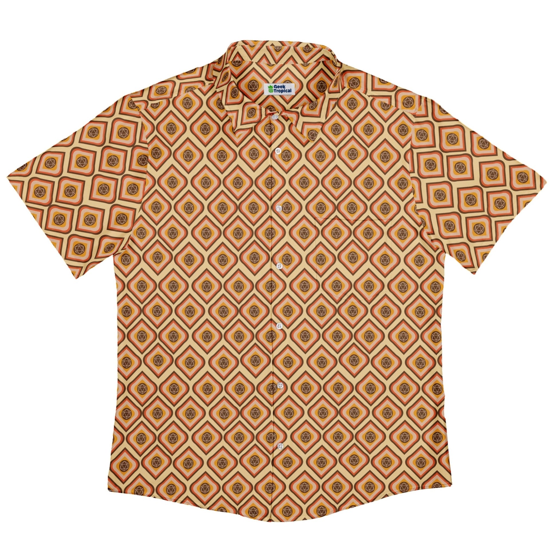 Retro Diamond Dice Button Up Shirt Geek Nerd adult sizing Design by Heather Davenport dnd & rpg print