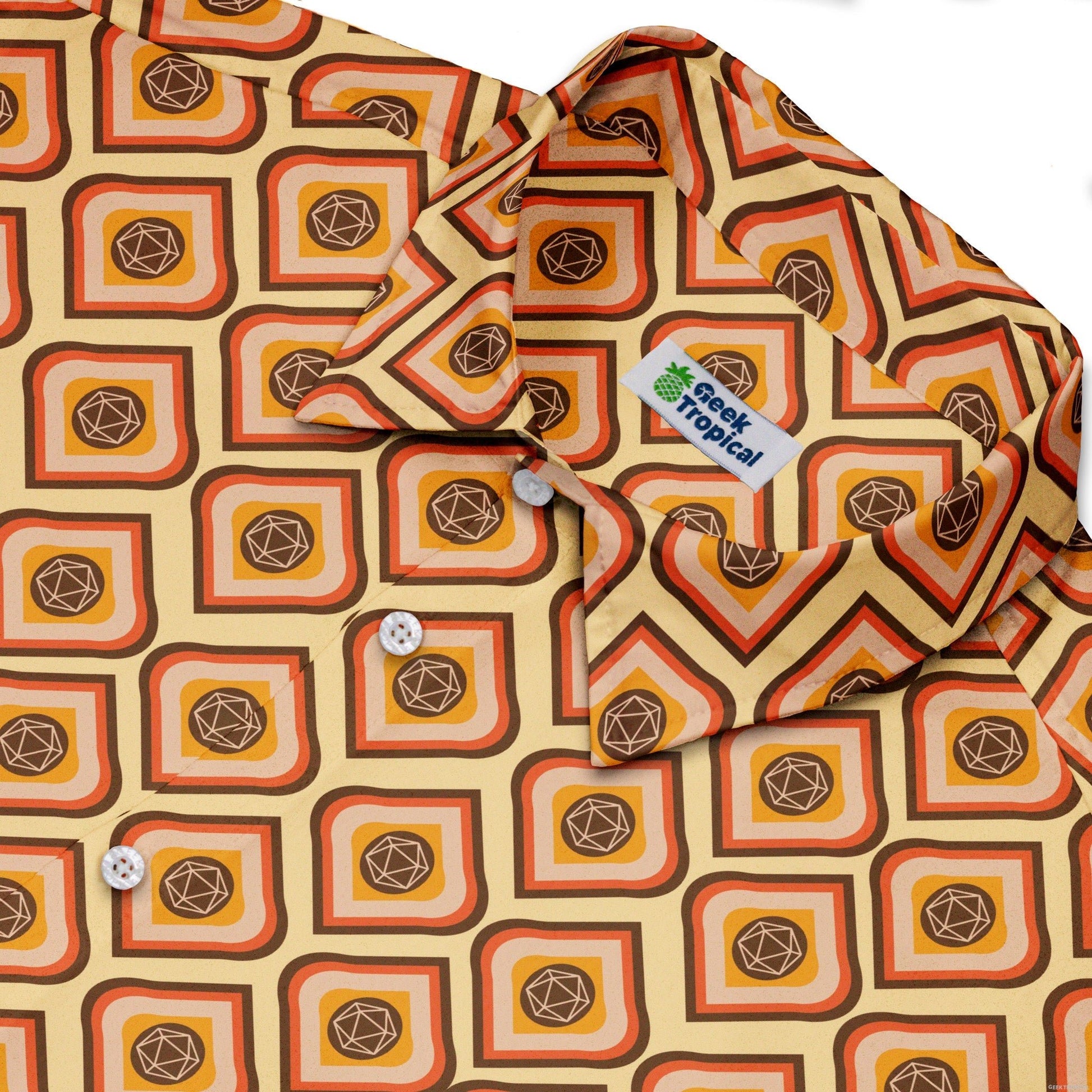 Retro Diamond Dice Button Up Shirt Geek Nerd adult sizing Design by Heather Davenport dnd & rpg print