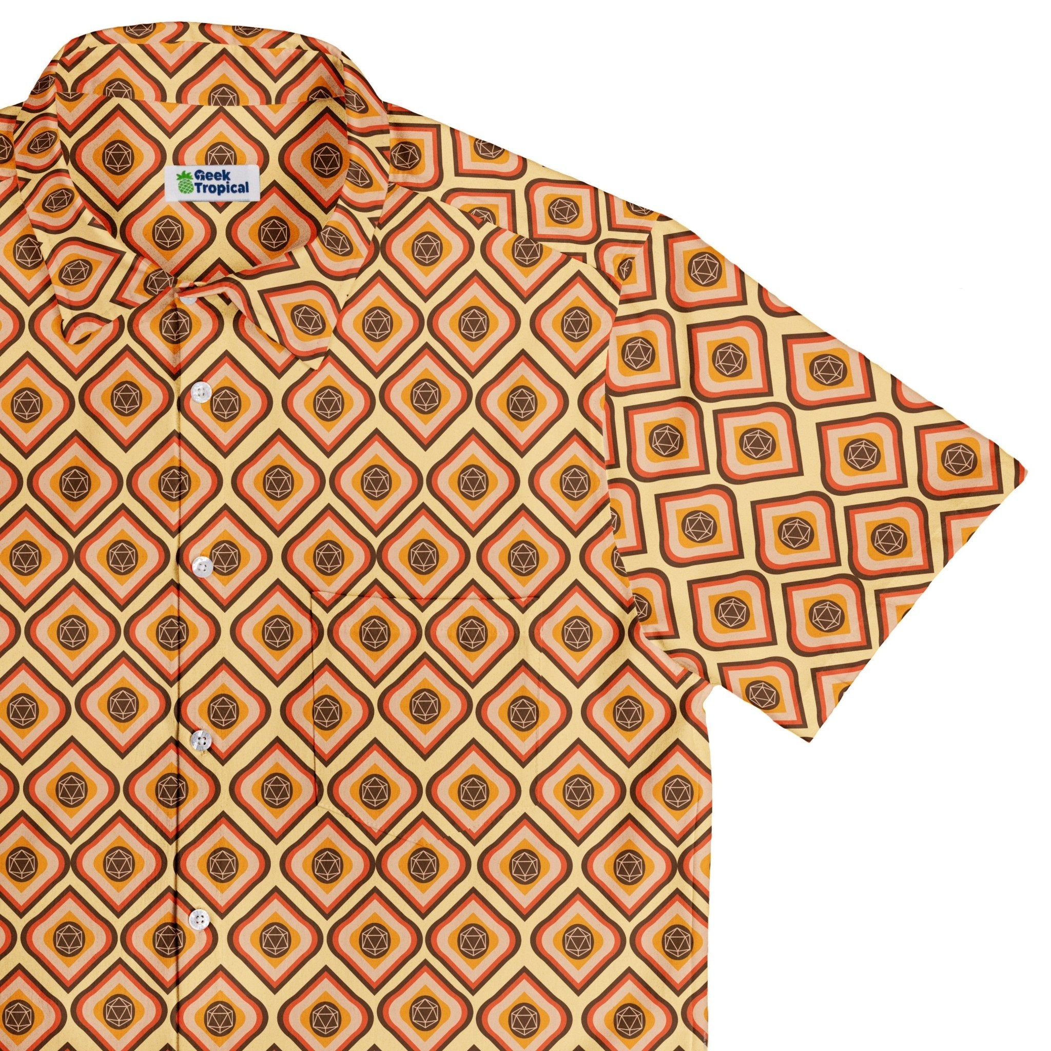 Retro Diamond Dice Button Up Shirt Geek Nerd adult sizing Design by Heather Davenport dnd & rpg print