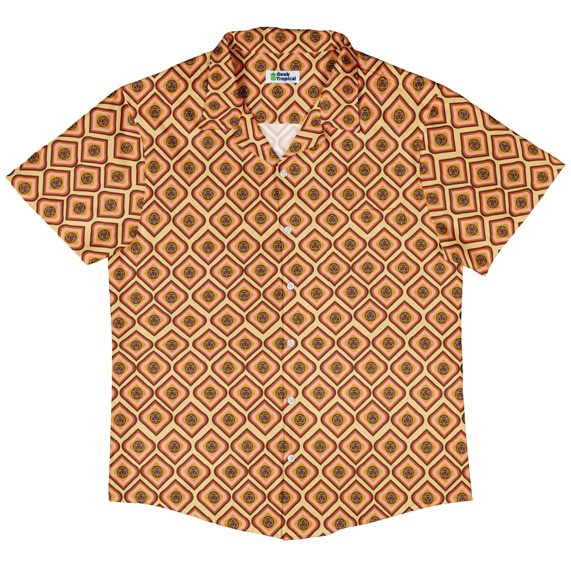 Retro Diamond Dice Button Up Shirt Geek Nerd adult sizing Design by Heather Davenport dnd & rpg print