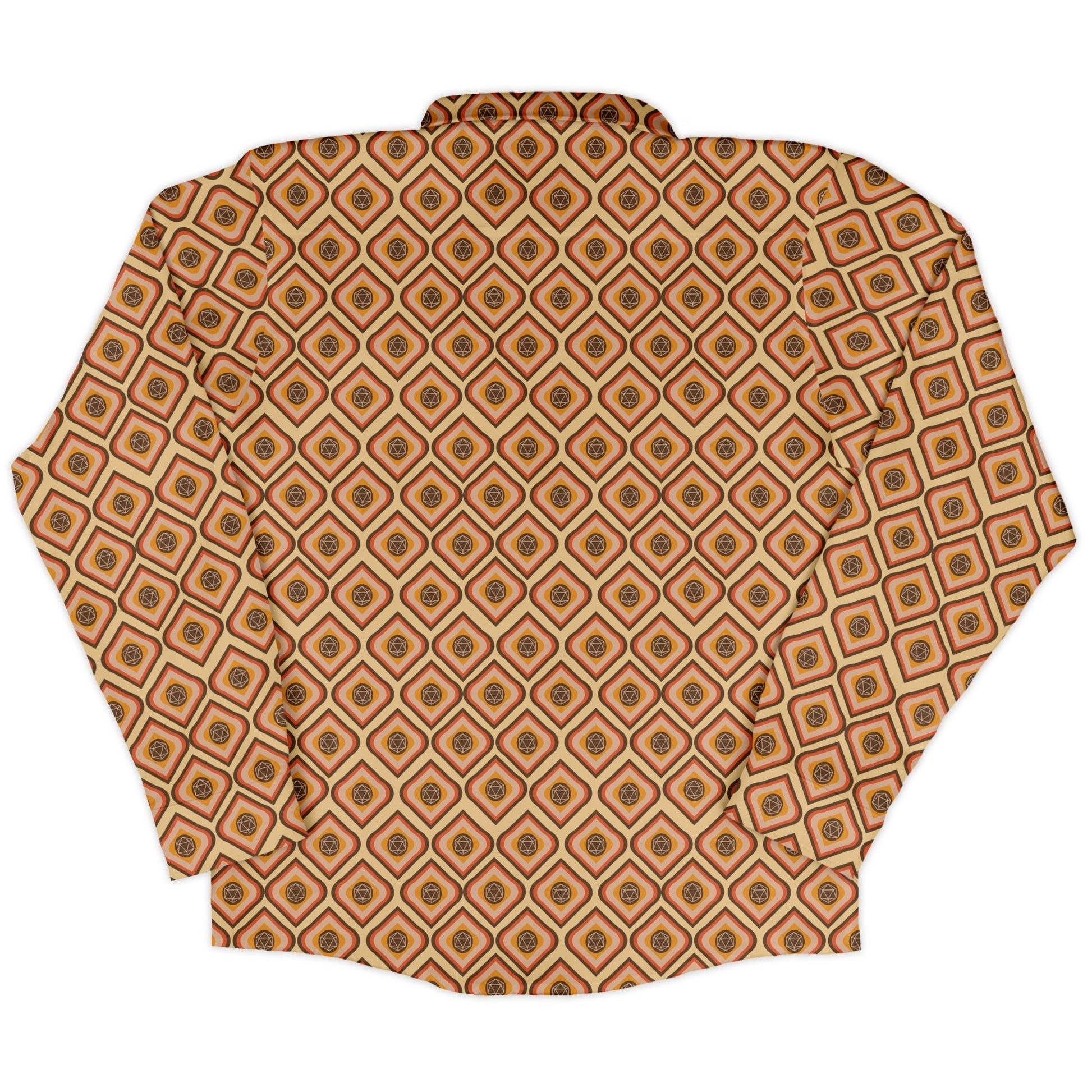 Retro Diamond Dice Long Sleeve Button Up Shirt Geek Nerd adult sizing Design by Heather Davenport dnd & rpg print