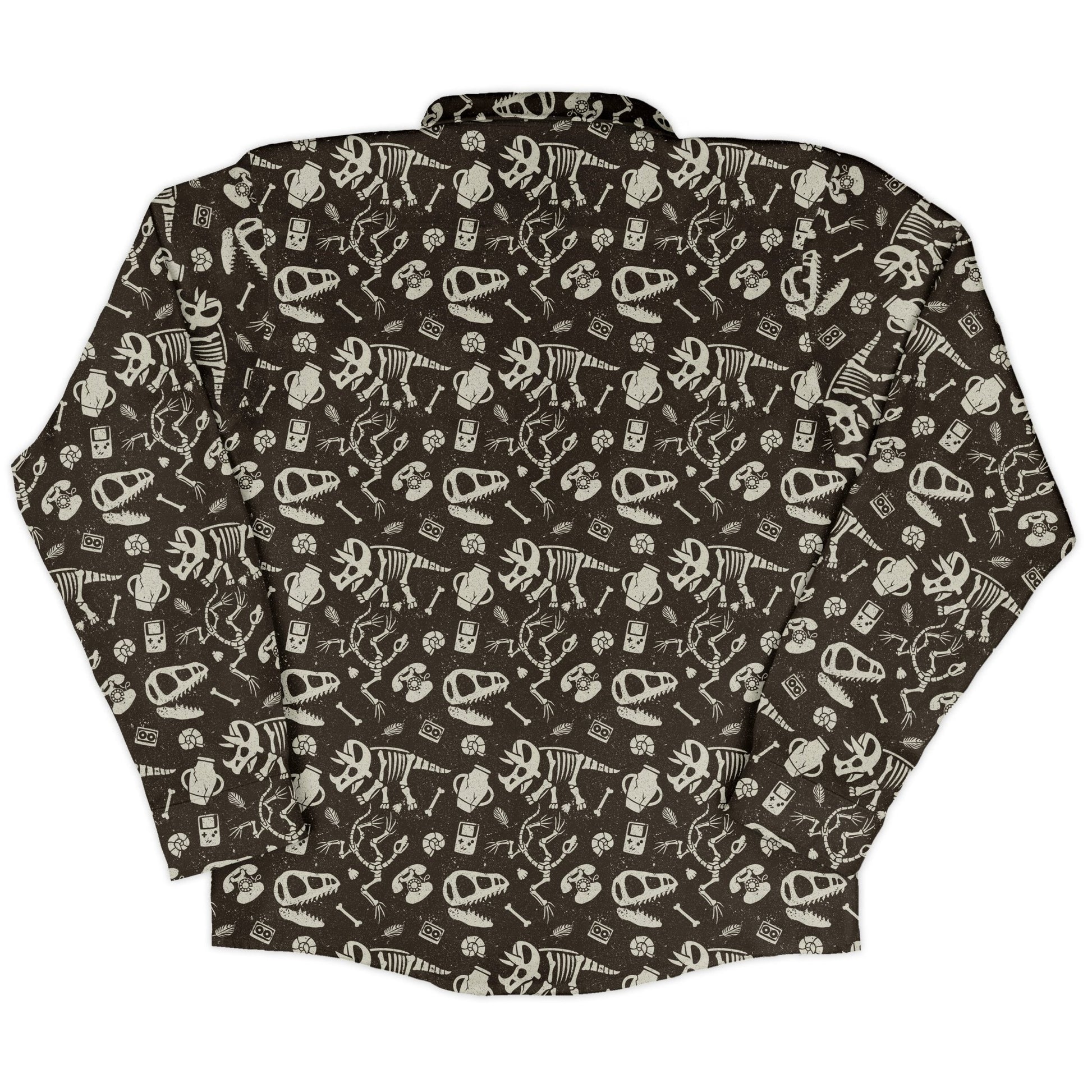 Retro Fossils and Dinosaurs Long Sleeve Button Up Shirt Geek Nerd adult sizing Design by Tobe Fonseca dinosaur print
