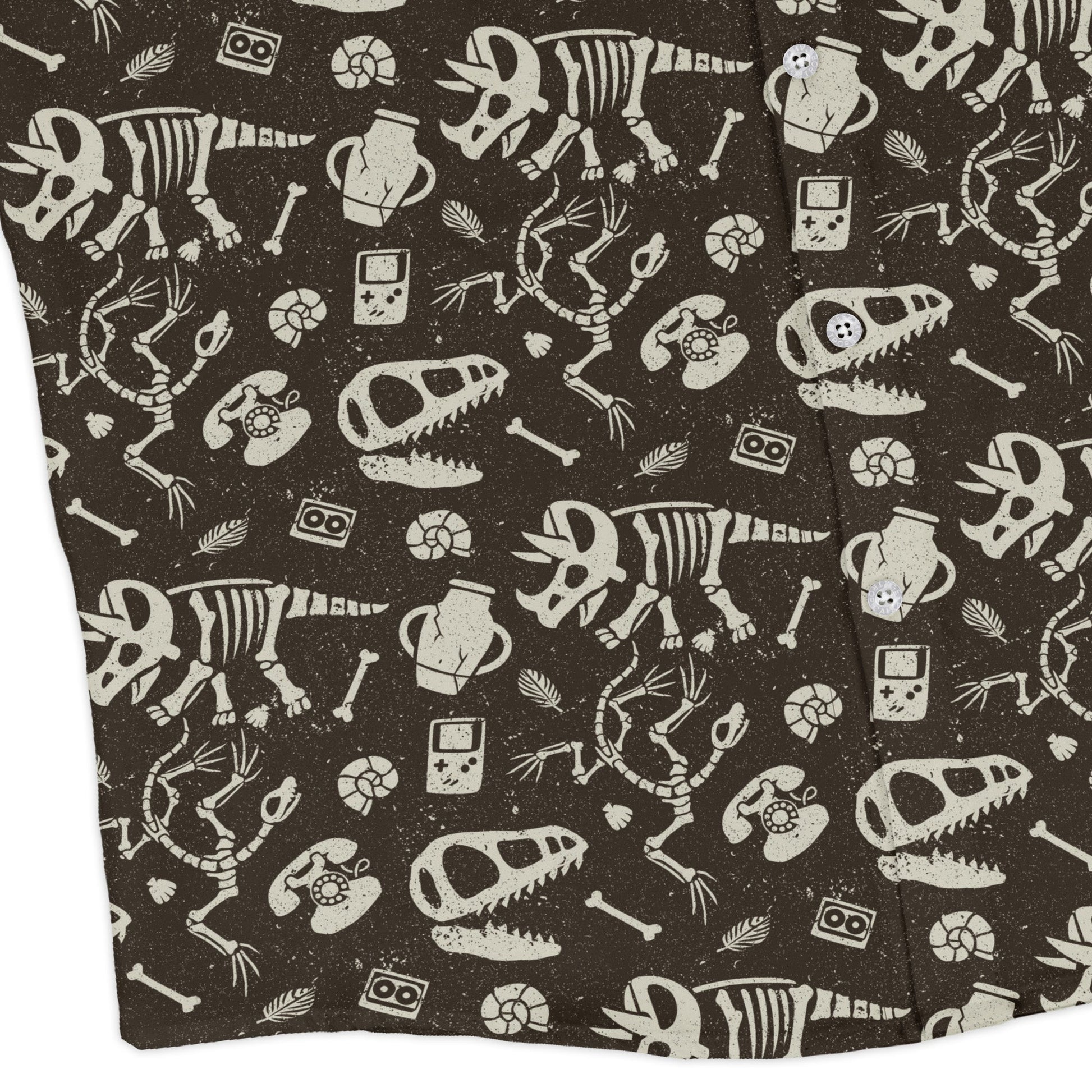 Retro Fossils and Dinosaurs Long Sleeve Button Up Shirt Geek Nerd adult sizing Design by Tobe Fonseca dinosaur print