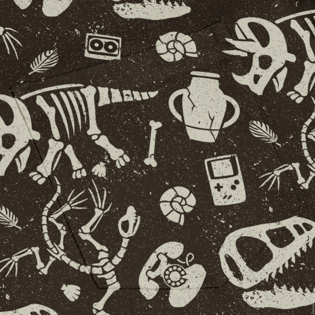 Retro Fossils and Dinosaurs Long Sleeve Button Up Shirt Geek Nerd adult sizing Design by Tobe Fonseca dinosaur print